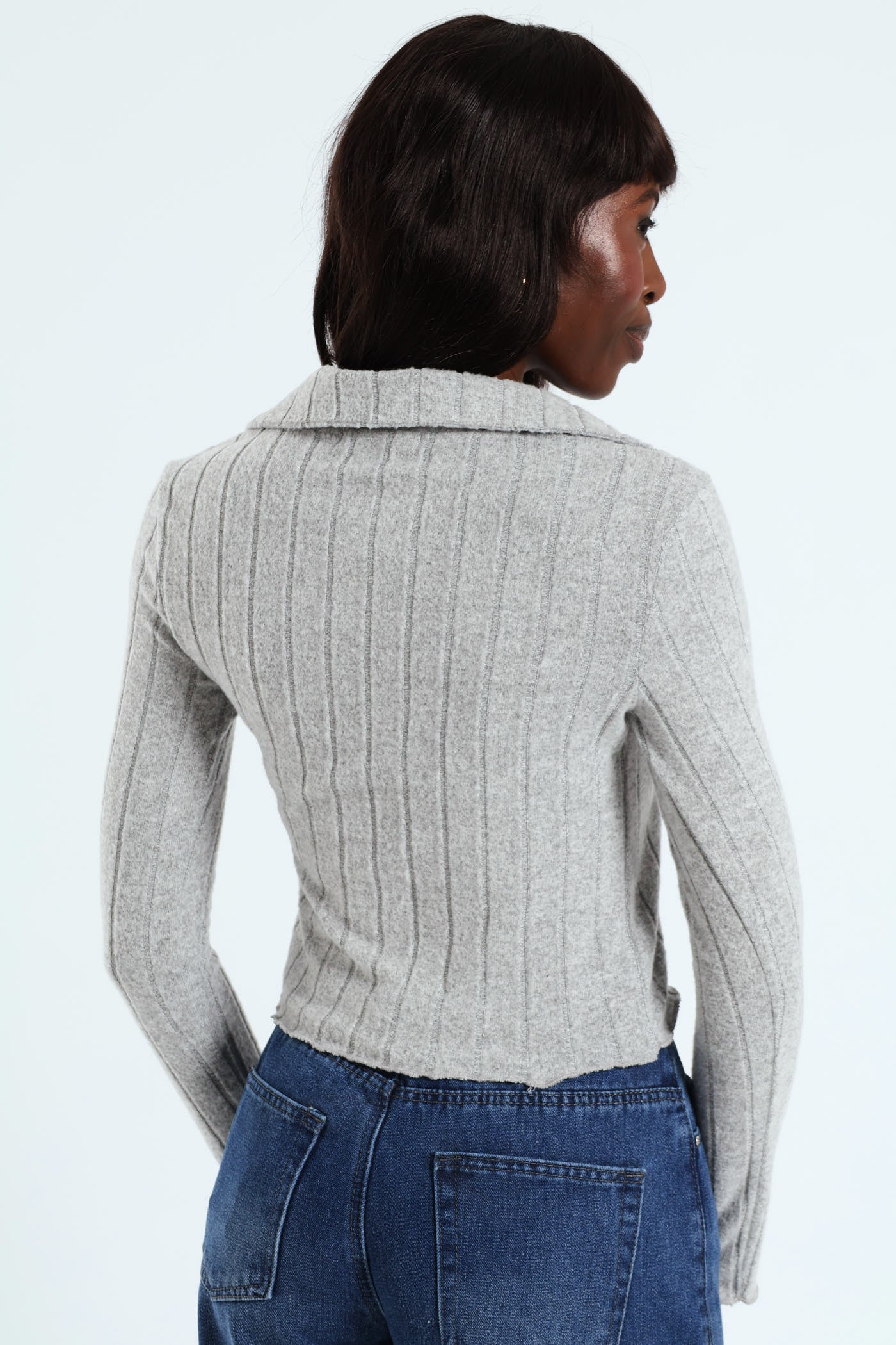 Long Sleeve Brushed Ribb Golfer - Grey - Image 6