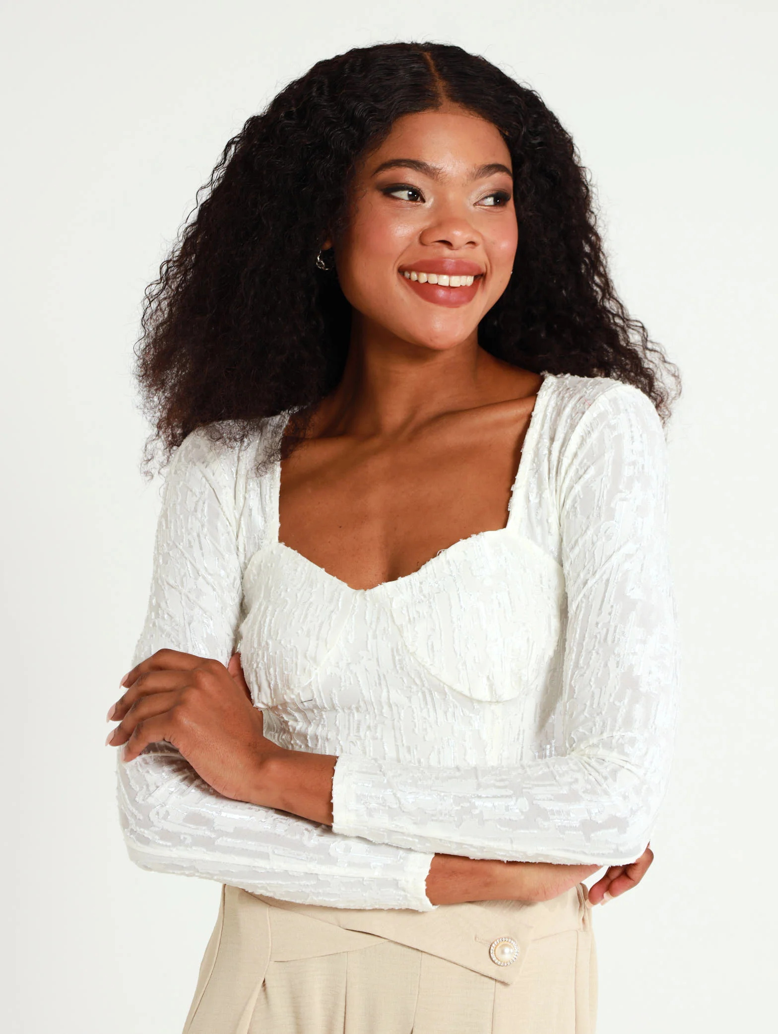 Long Sleeve Burnout Sweetheart Top