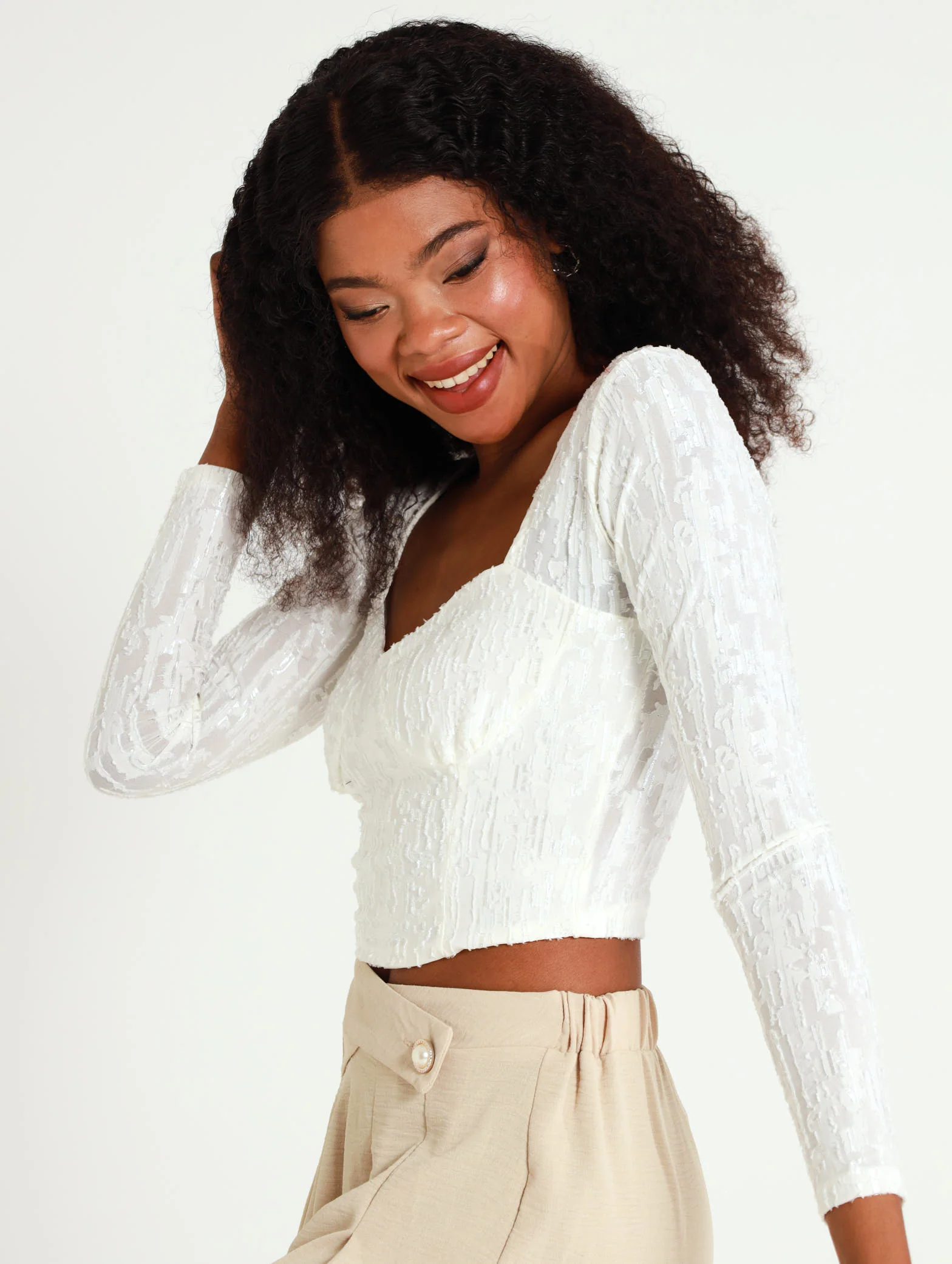 Long Sleeve Burnout Sweetheart Top - Image 2