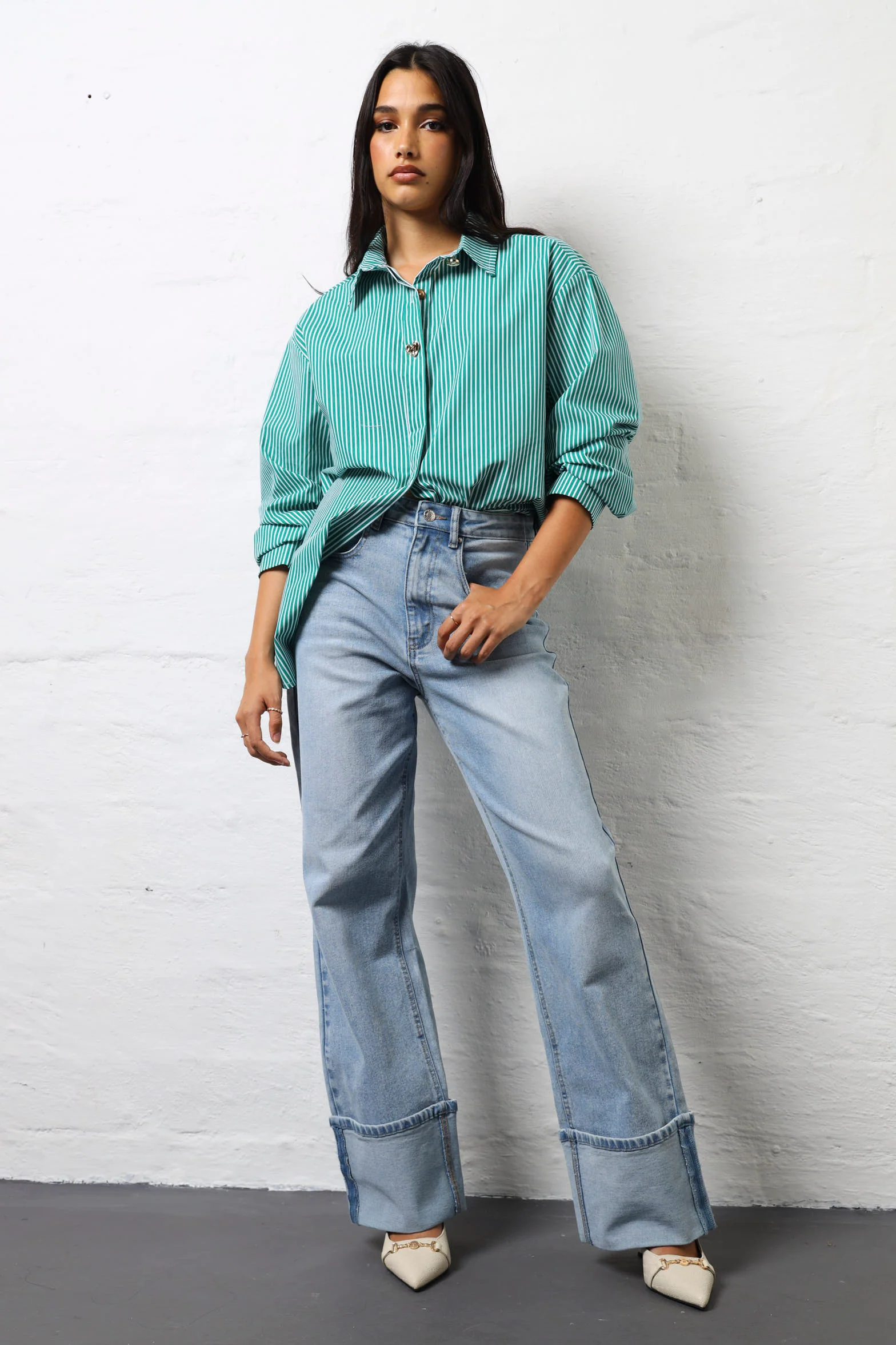 Long Sleeve Button Through Poplin Shirt - Emerald