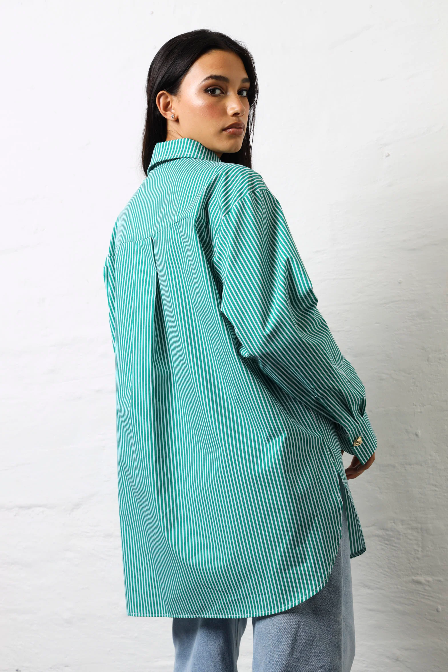 Long Sleeve Button Through Poplin Shirt - Emerald - Image 5