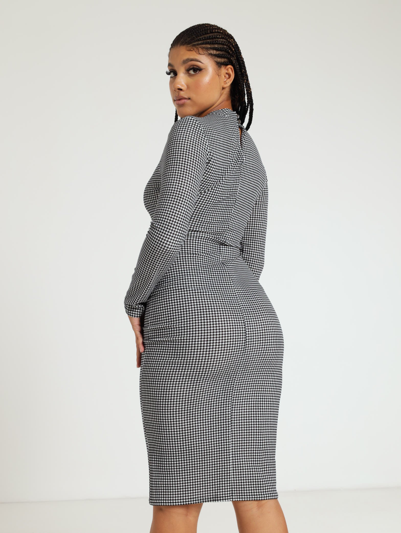 Long Sleeve Check Bodycon Dress - Image 2