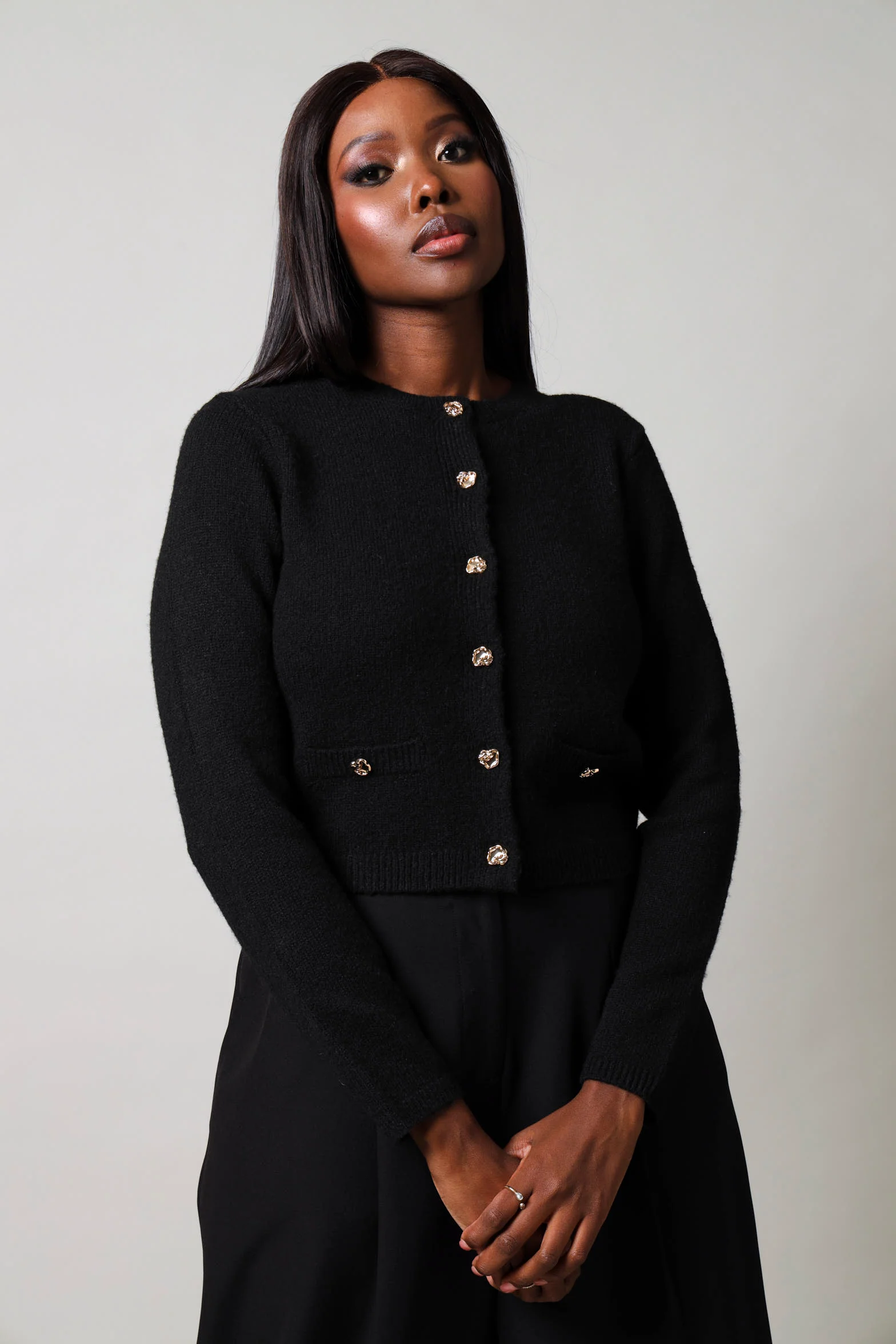 Long Sleeve Chunky Cardigan - Black