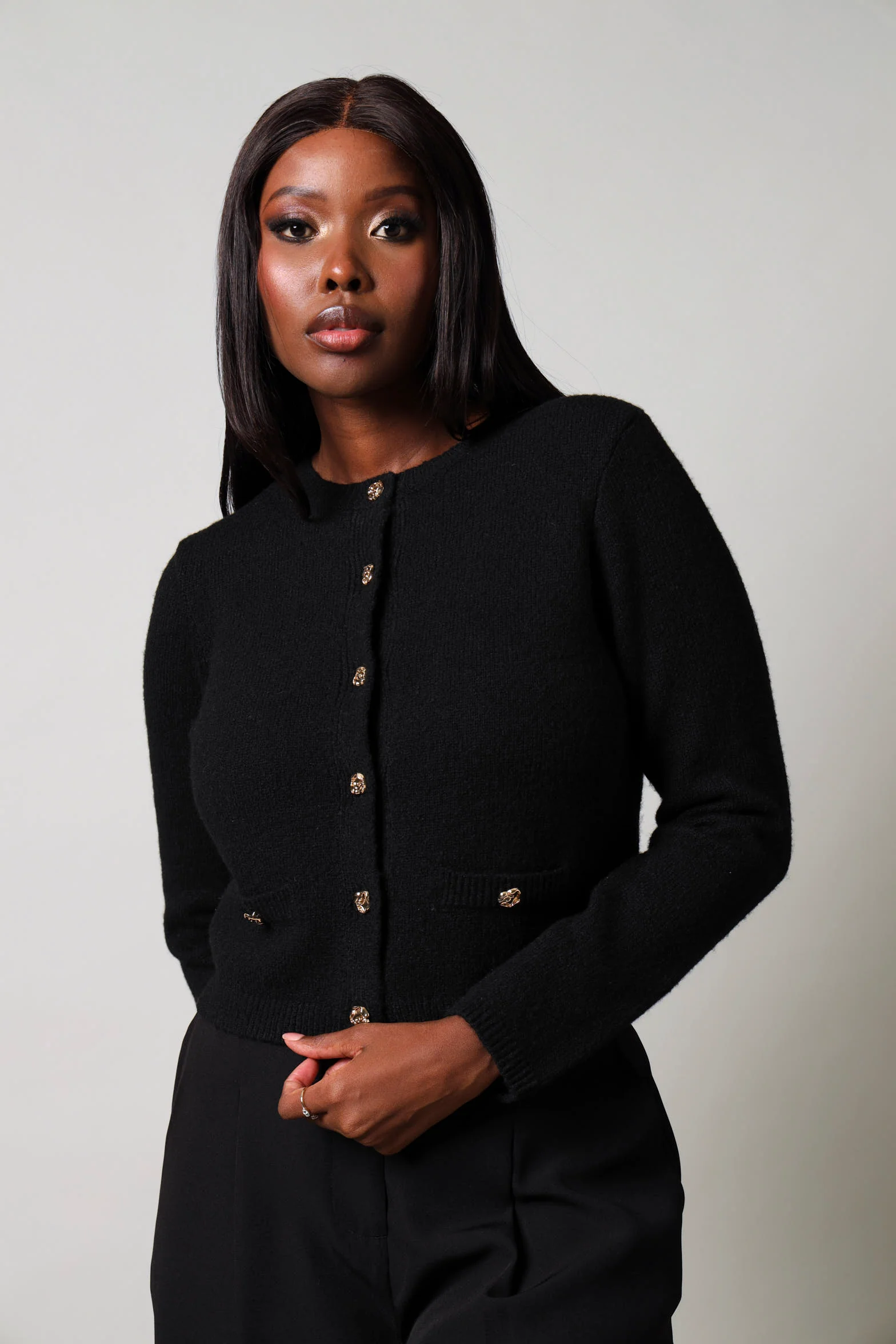 Long Sleeve Chunky Cardigan - Black - Image 5