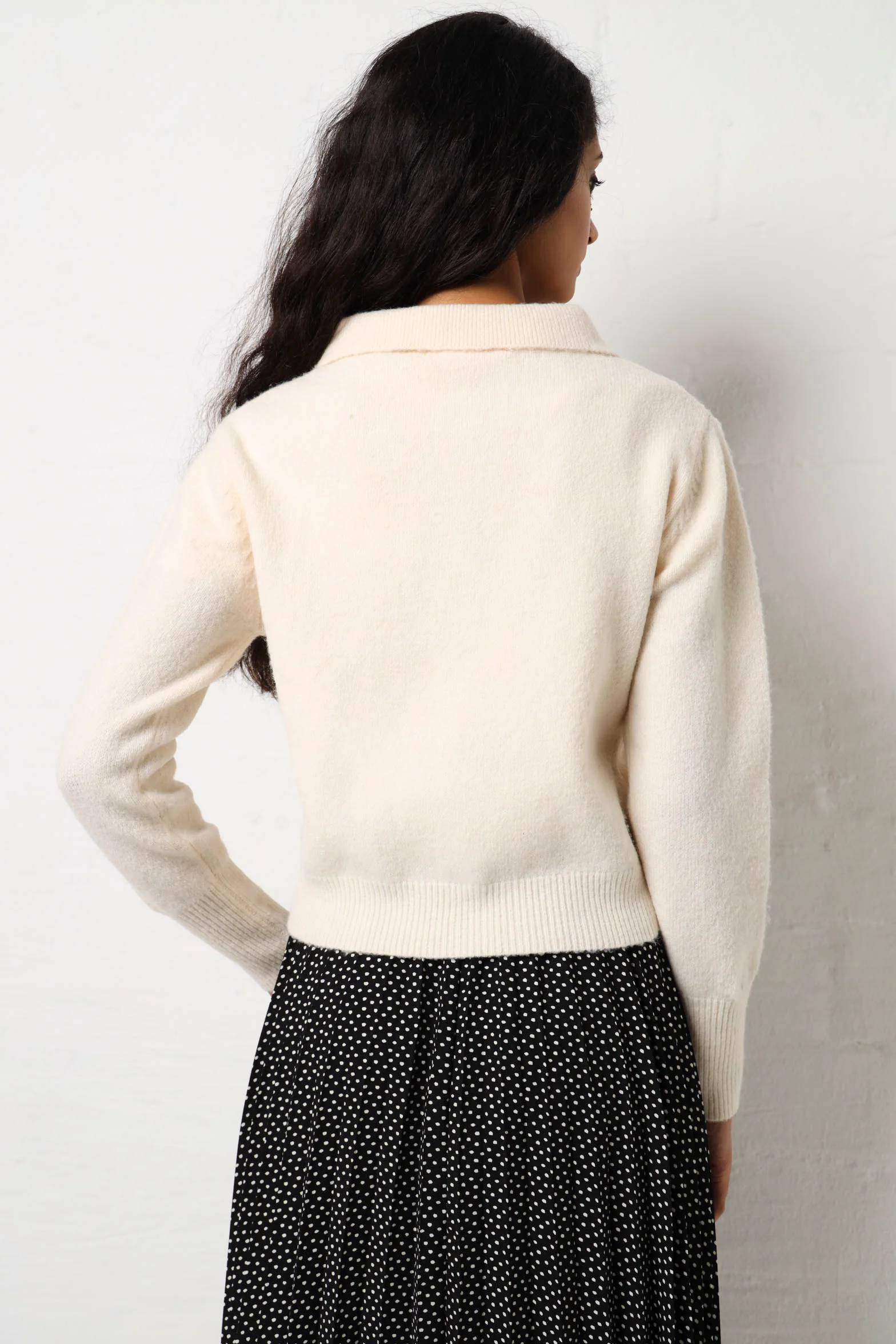 Long Sleeve Collared Cardi - Cream - Image 4