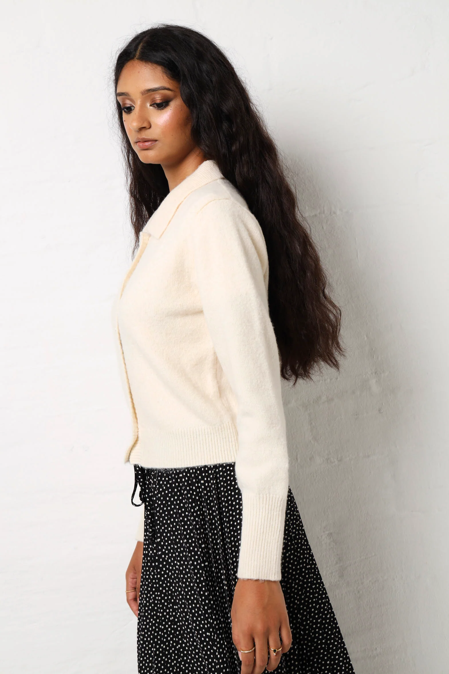 Long Sleeve Collared Cardi - Cream - Image 5