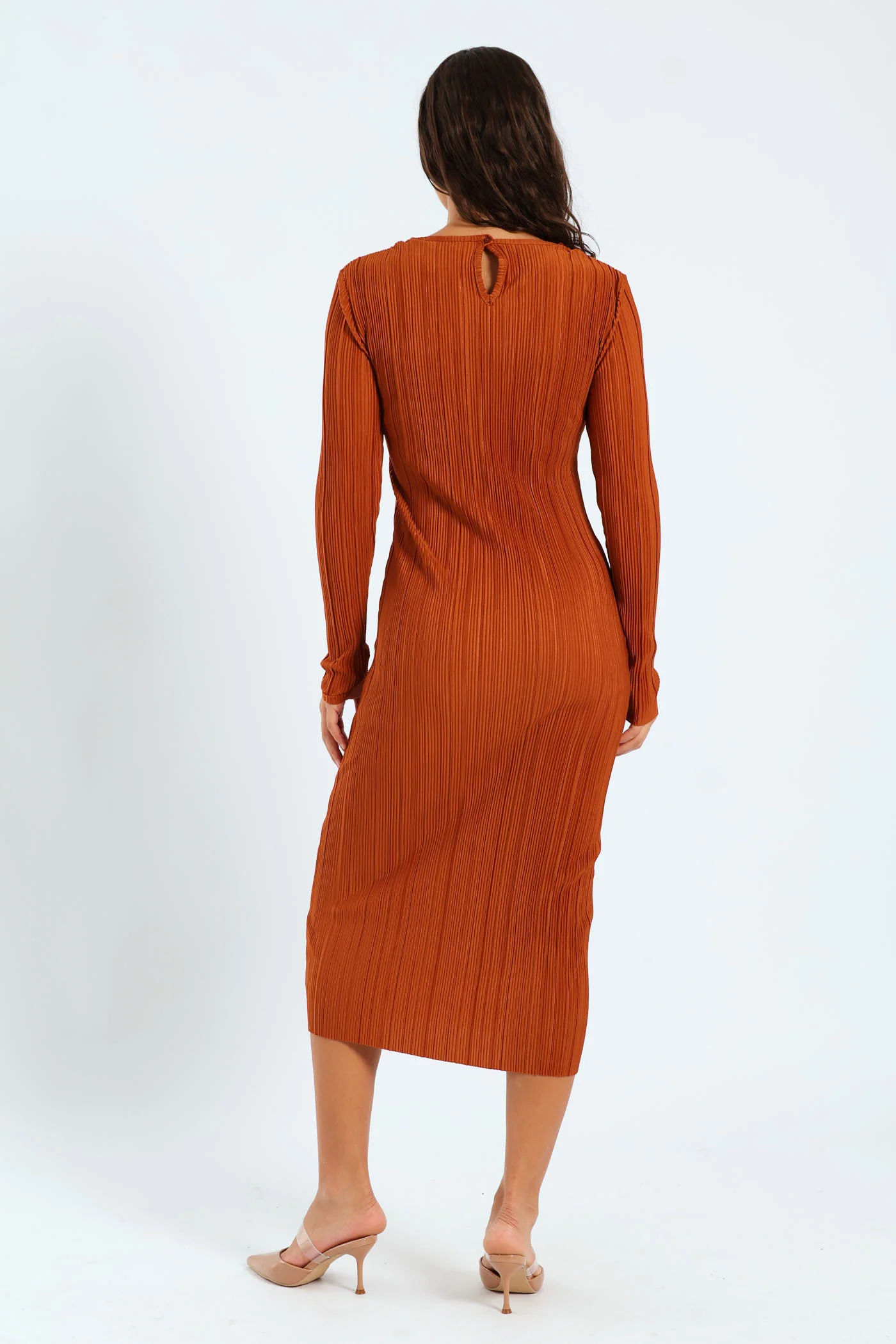 Long Sleeve Column Dress - Rust - Image 5