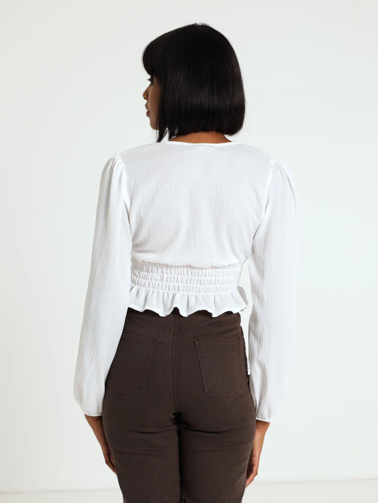 Long Sleeve Crinkle Shirred Waist Tee - Image 3