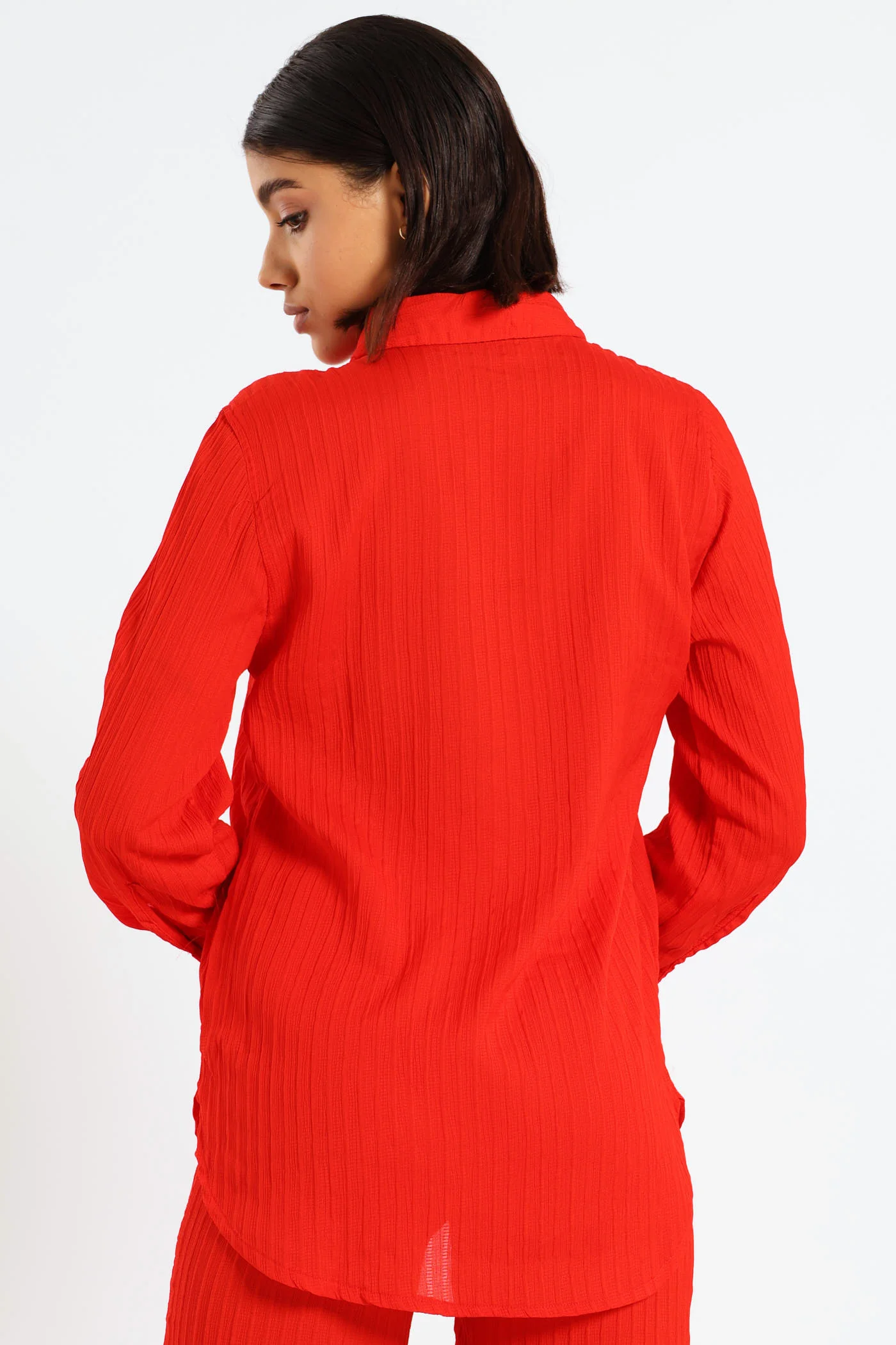Long Sleeve Crinkle Shirt - Red - Image 4