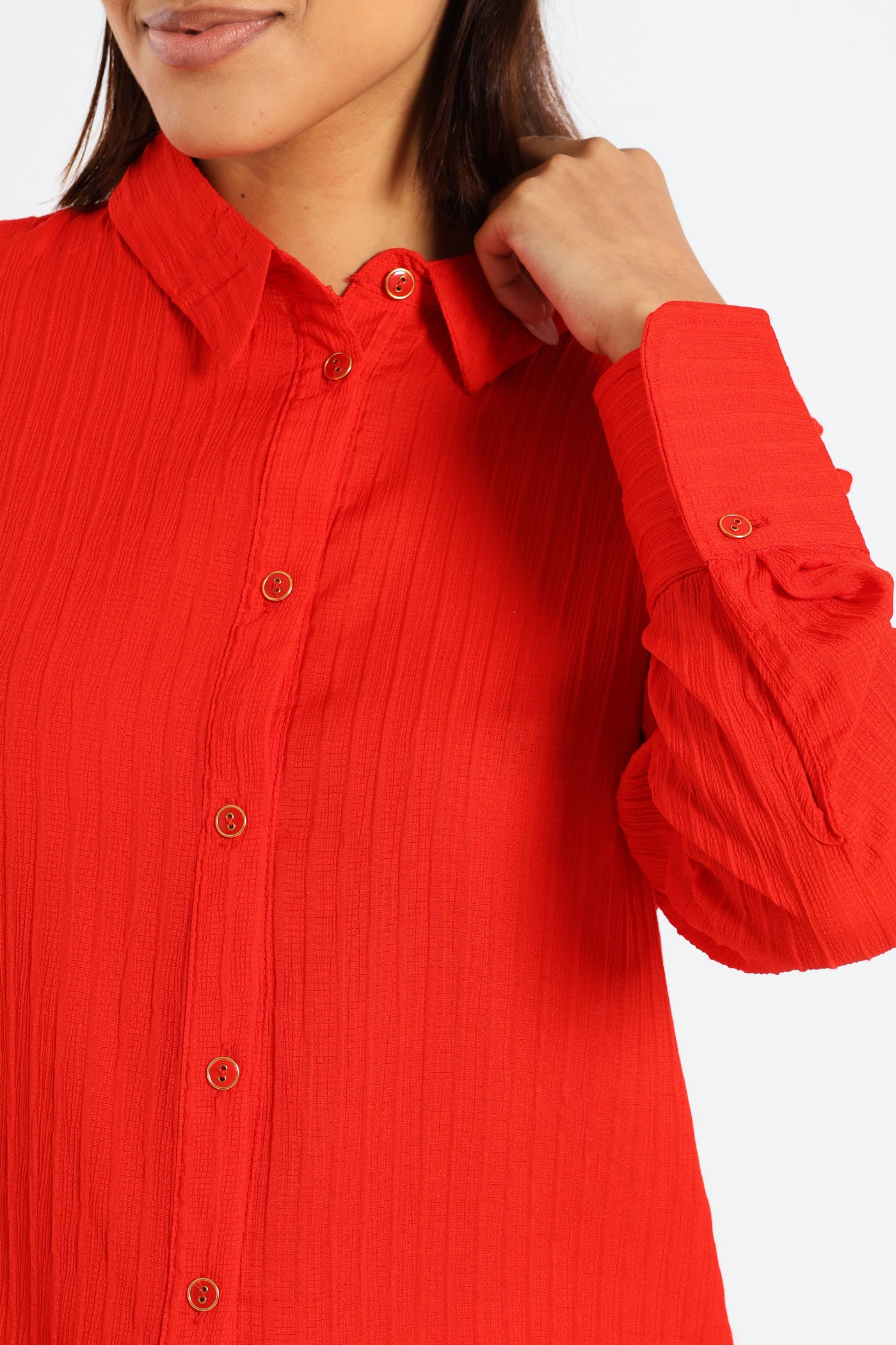 Long Sleeve Crinkle Shirt - Red - Image 5