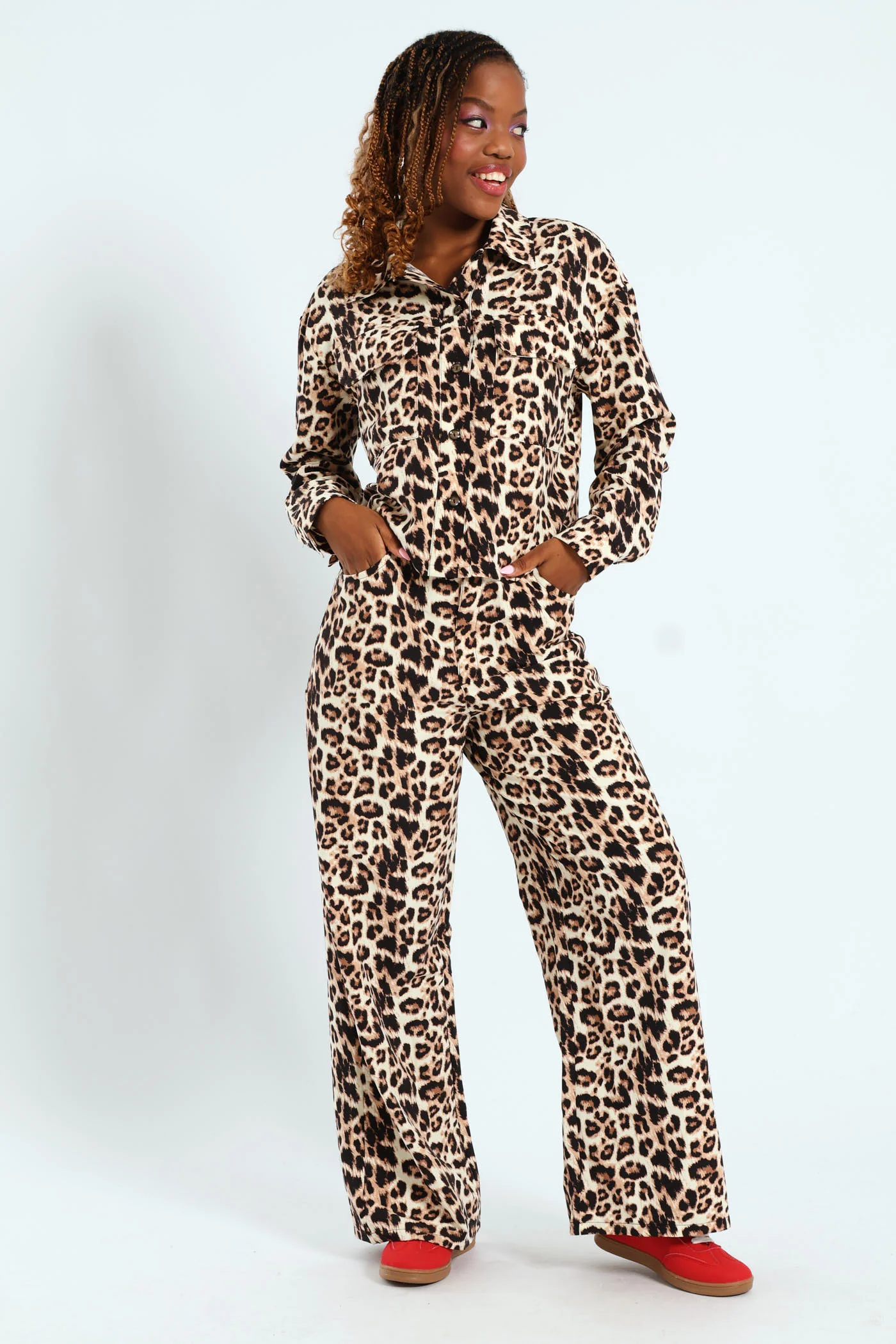 Long Sleeve Cropped Animal Print Shirt - Animal - Image 2