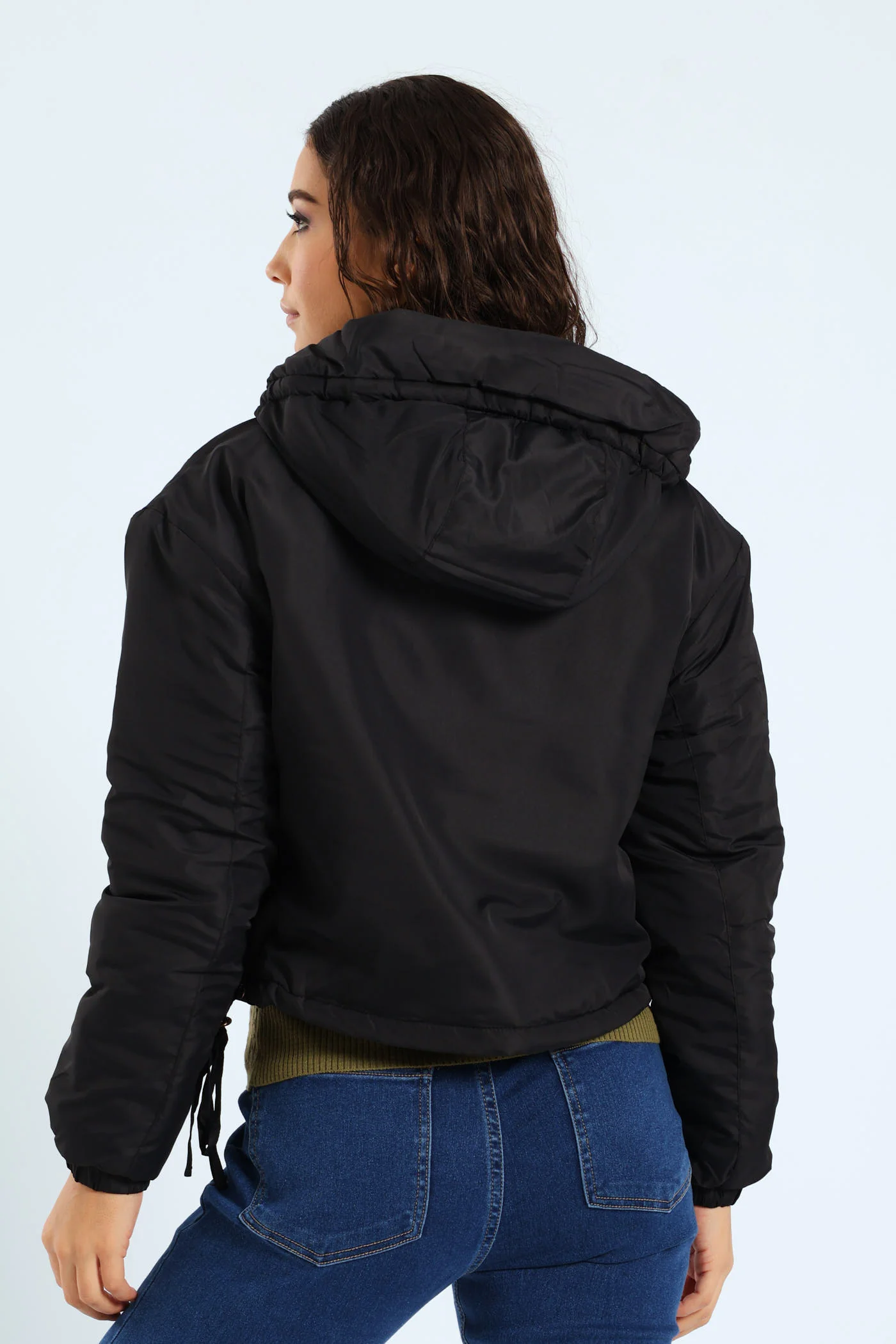Long Sleeve Cropped Puffer Jacket - Black - Image 6