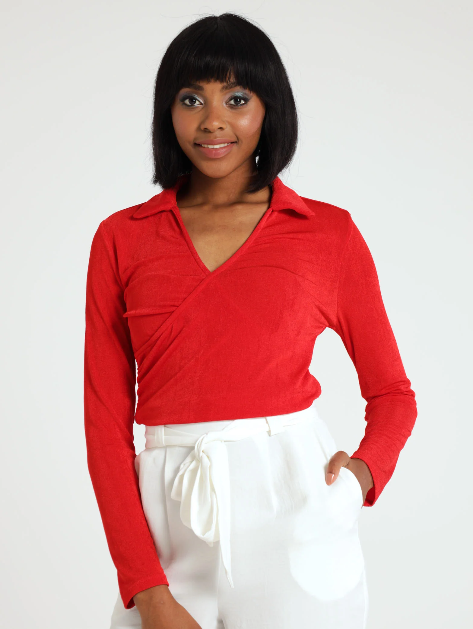 Long Sleeve Cross Over Slinky Top
