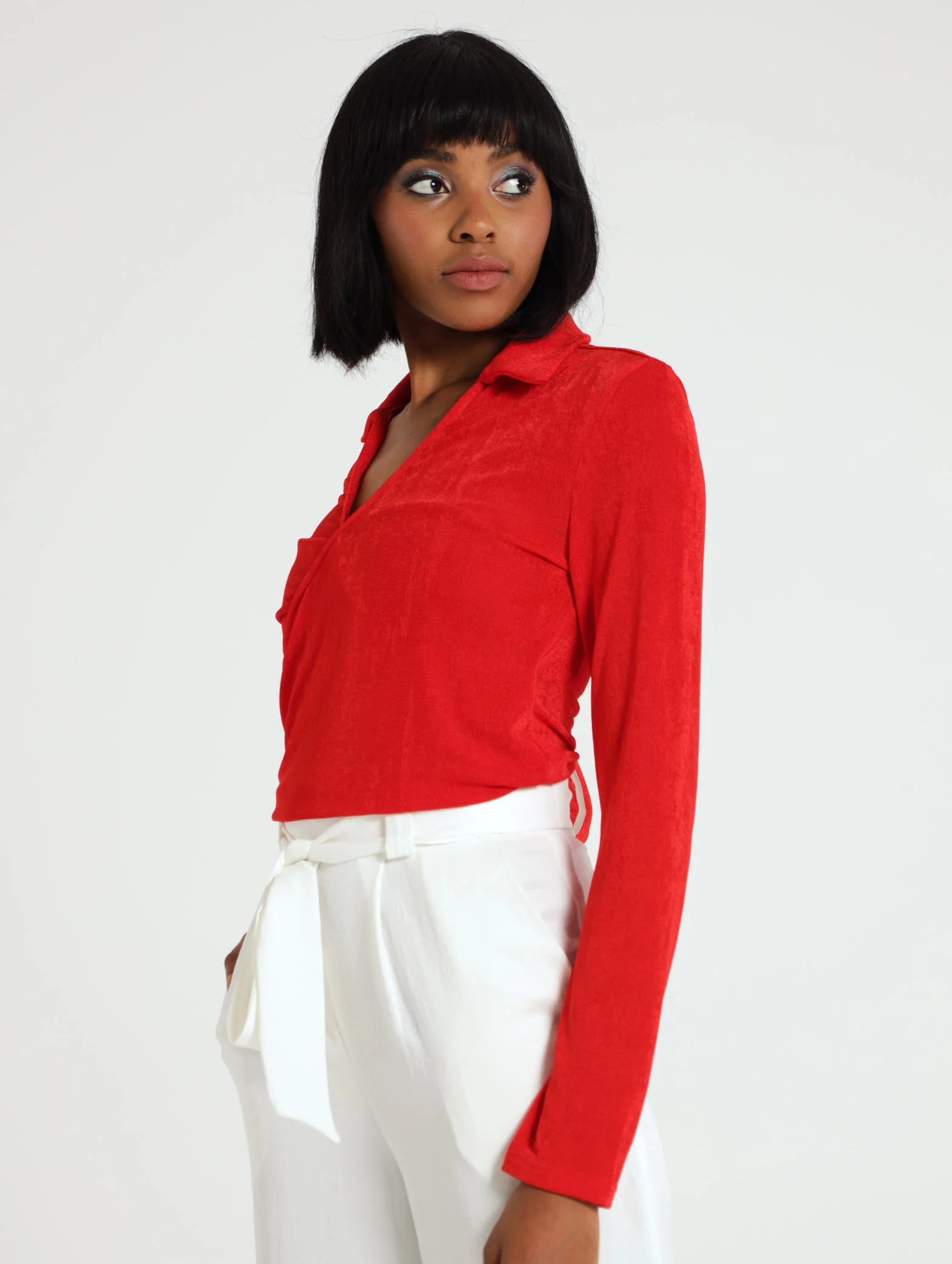 Long Sleeve Cross Over Slinky Top - Image 2