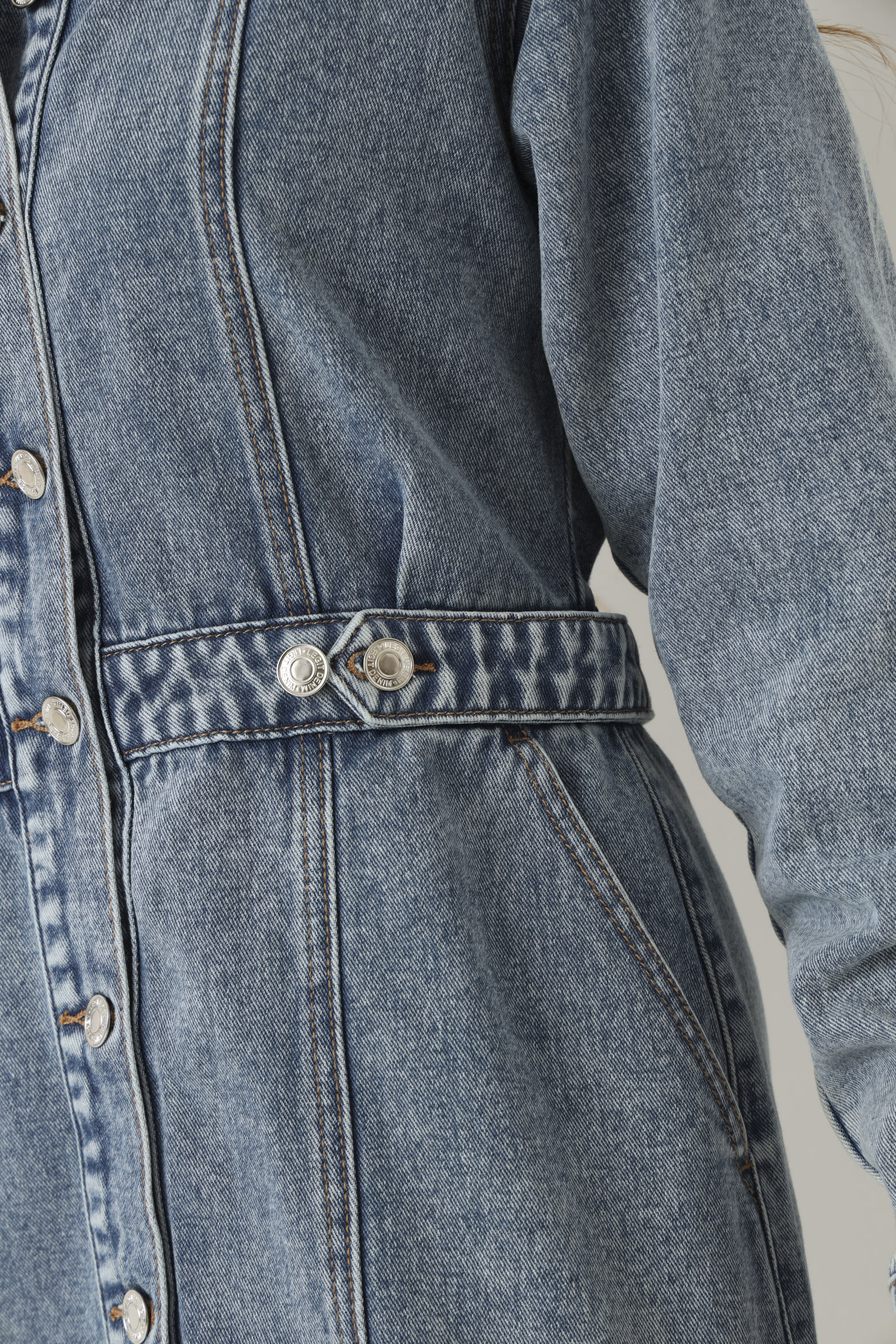 Long Sleeve Denim Mini Dress - Dark Wash - Image 8