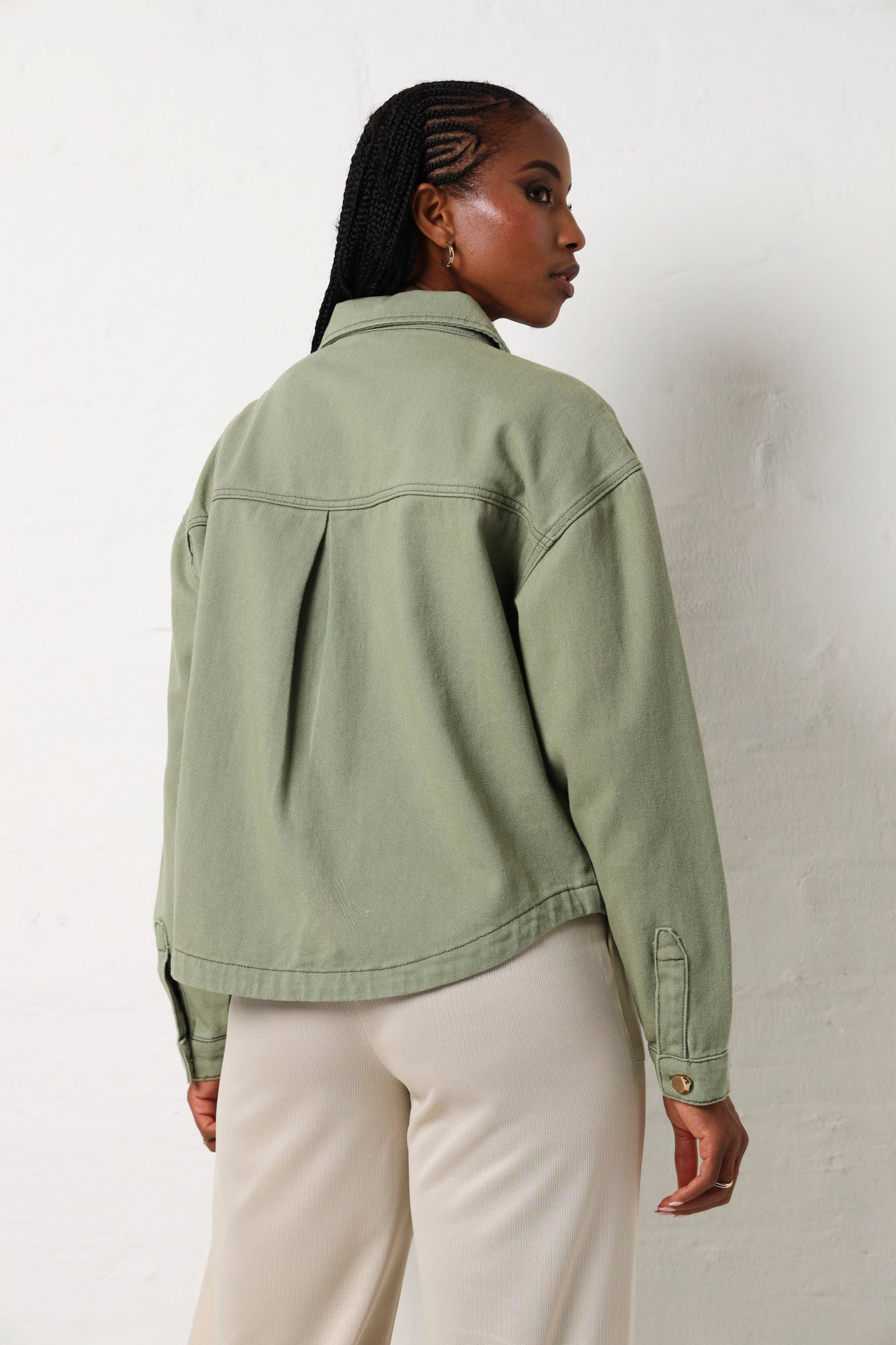 Long Sleeve Denim Shacket With Fancy Buttons - Fatigue - Image 4