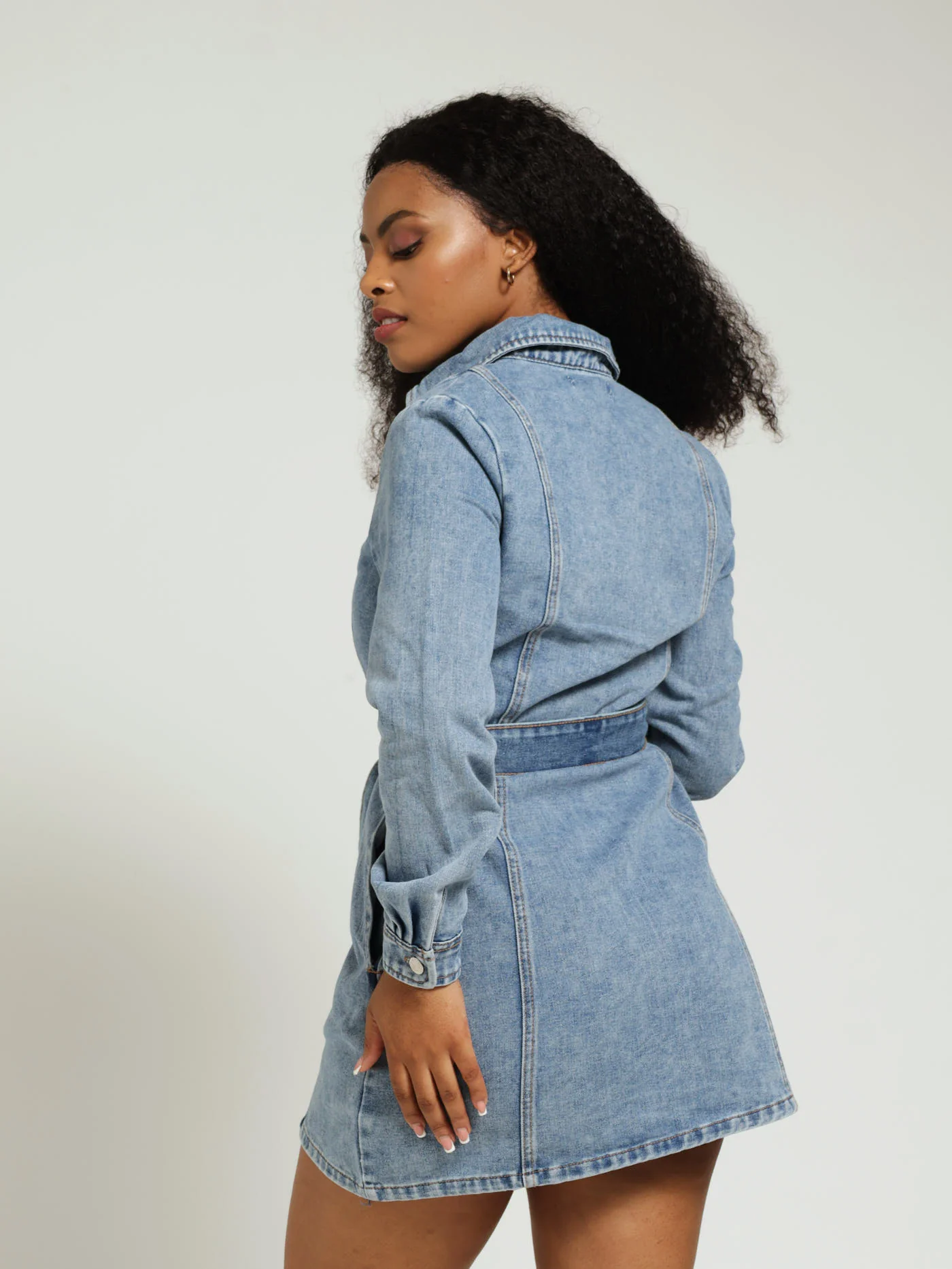Long Sleeve Denim Shirt Dress - Salty Mid Wash - Image 3