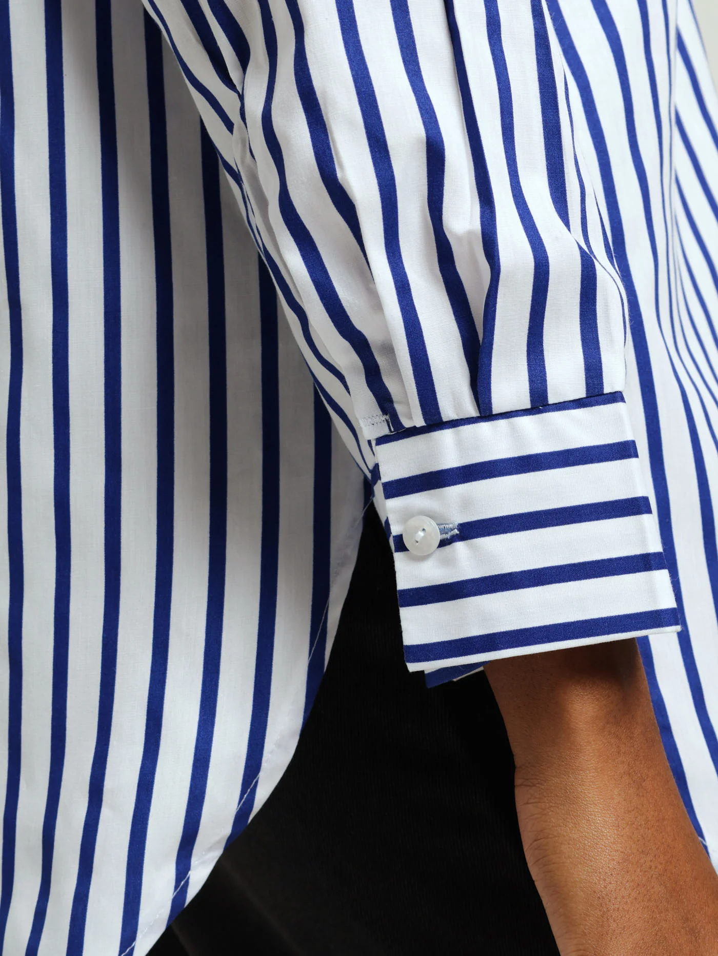 Long Sleeve Diagonal Stripe Oversized Poplin Shirt - Cobalt - Image 3