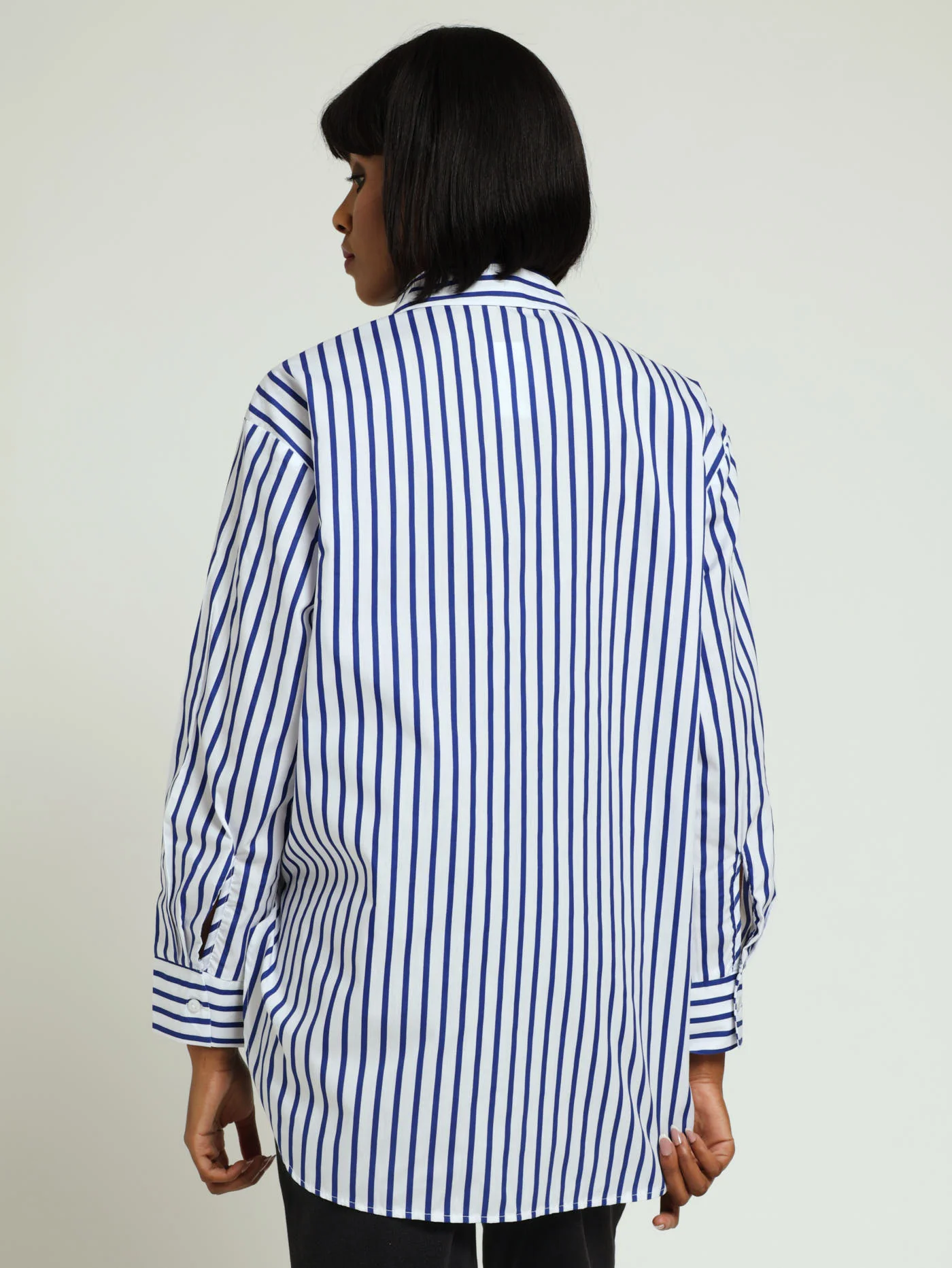 Long Sleeve Diagonal Stripe Oversized Poplin Shirt - Cobalt - Image 4
