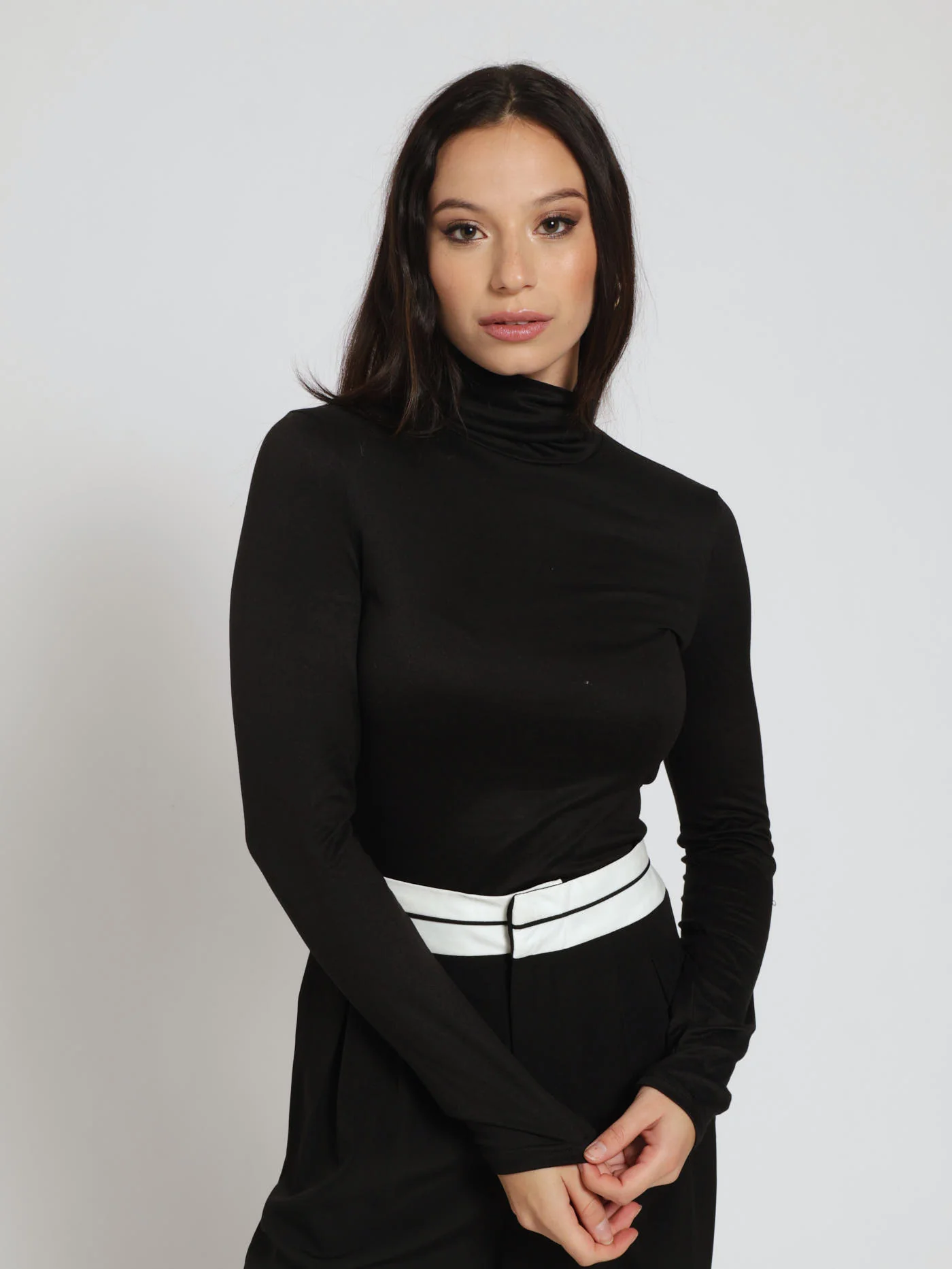 Long Sleeve Ditsy Turtle Neck Top - Black - Image 2