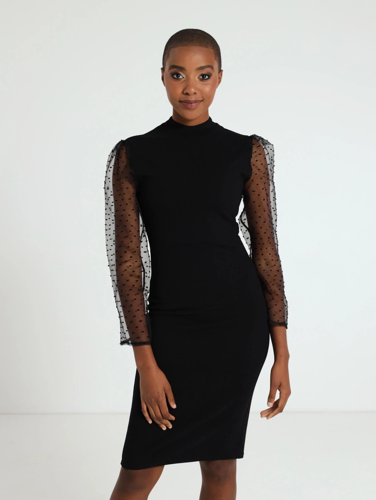 Long Sleeve Dobby Sleeve Bodycon Dress