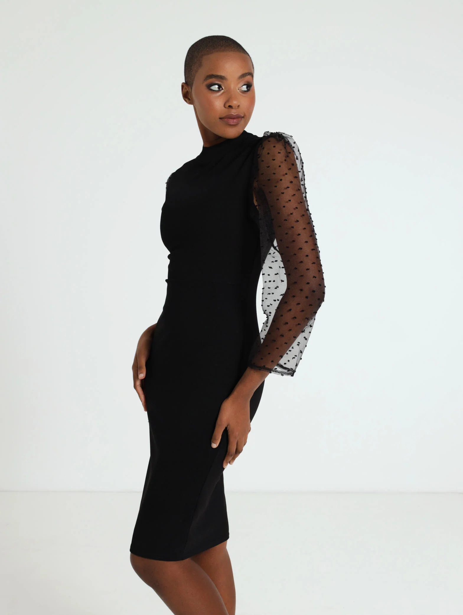 Long Sleeve Dobby Sleeve Bodycon Dress - Image 2