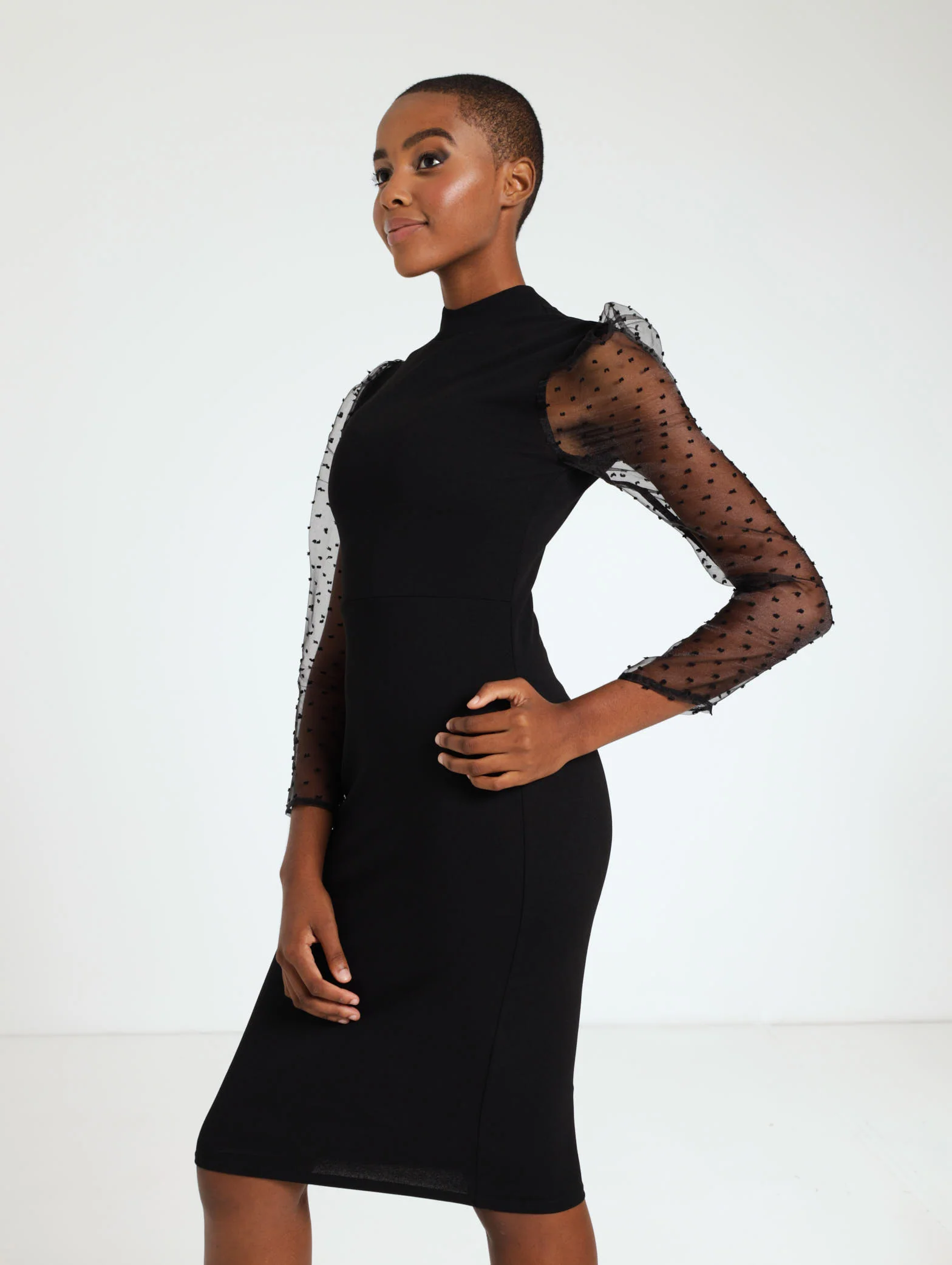 Long Sleeve Dobby Sleeve Bodycon Dress - Image 3