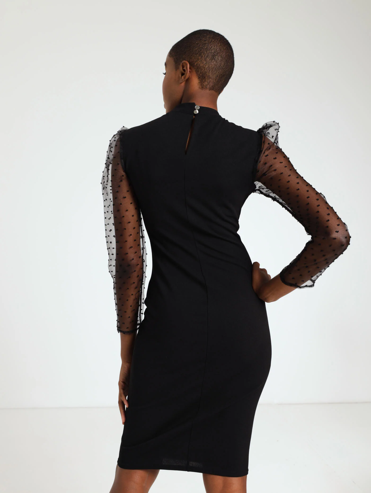 Long Sleeve Dobby Sleeve Bodycon Dress - Image 4