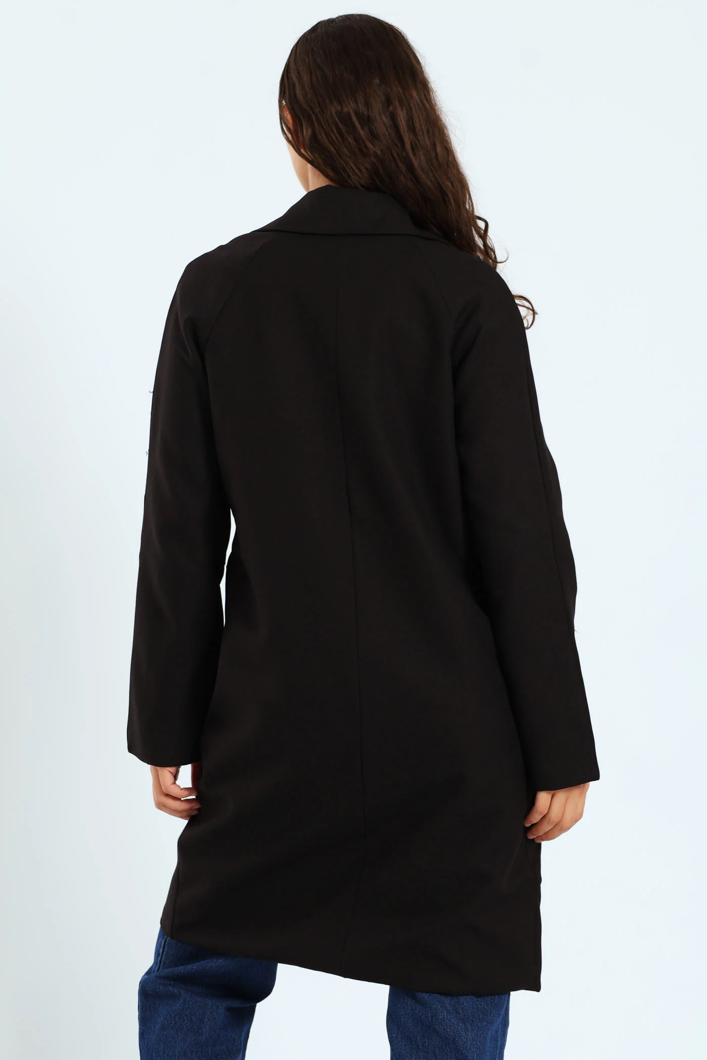 Long Sleeve Double Breast Twill Coat - Black - Image 2