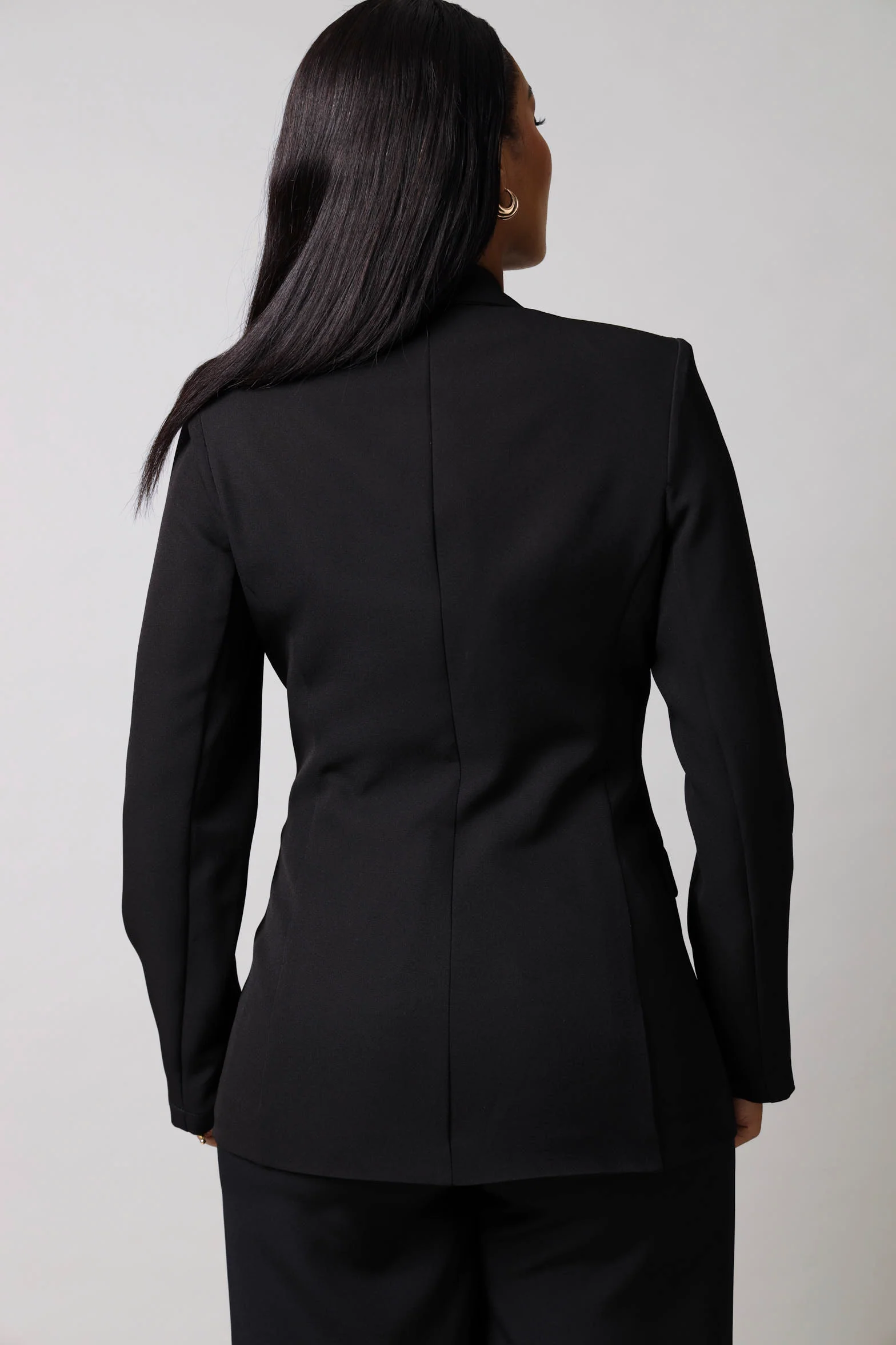 Long Sleeve Double Breasted Blazer - Jet Black - Image 4