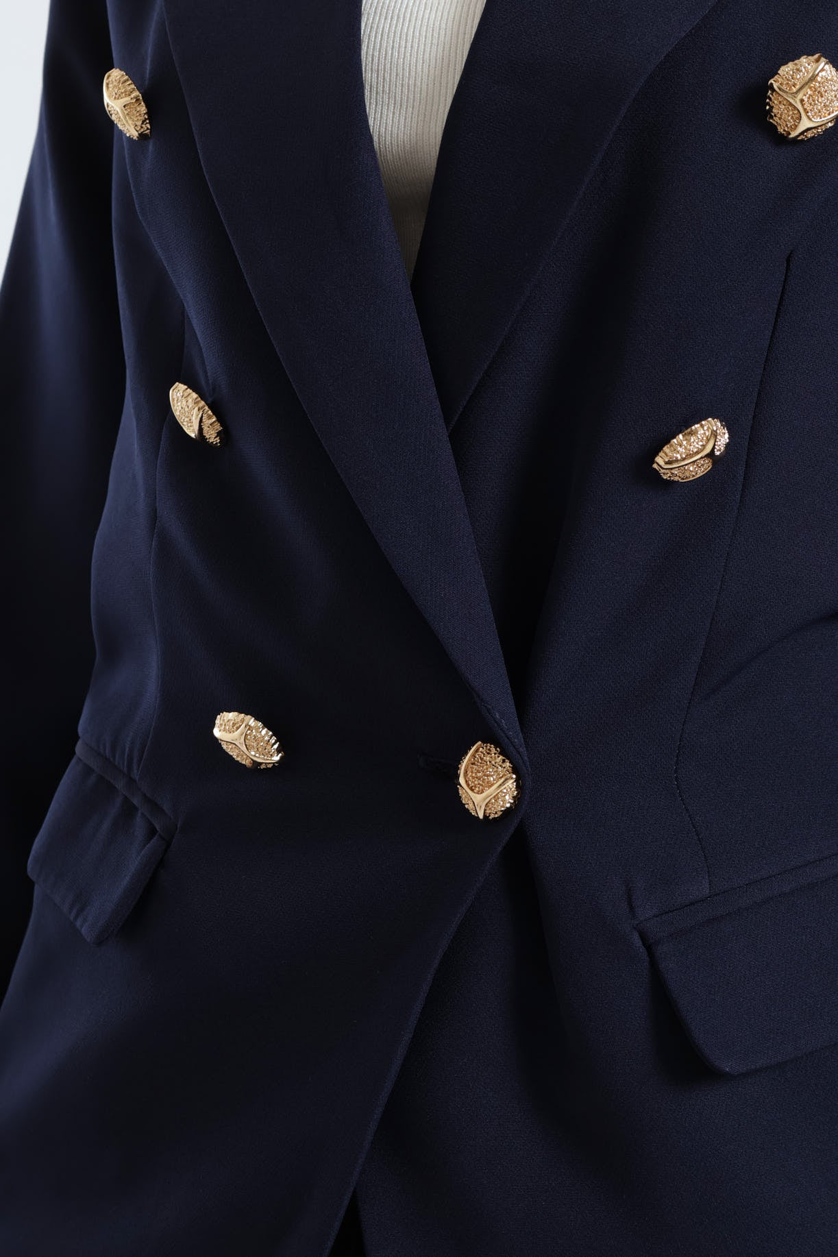 Long Sleeve Double Breasted Metal Button Blazer - Navy - Image 6