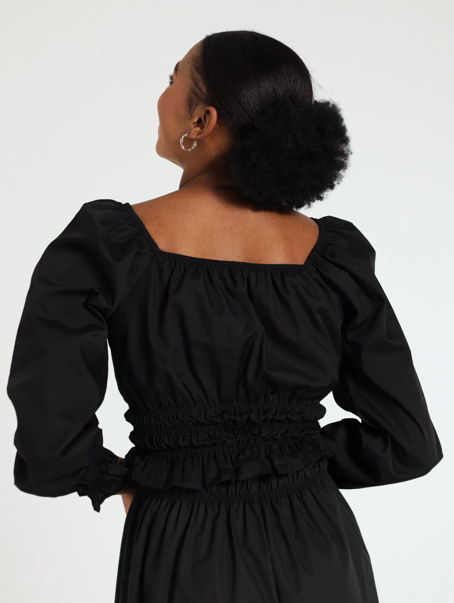 Long Sleeve Elastic Detail Poplin Top - Image 3