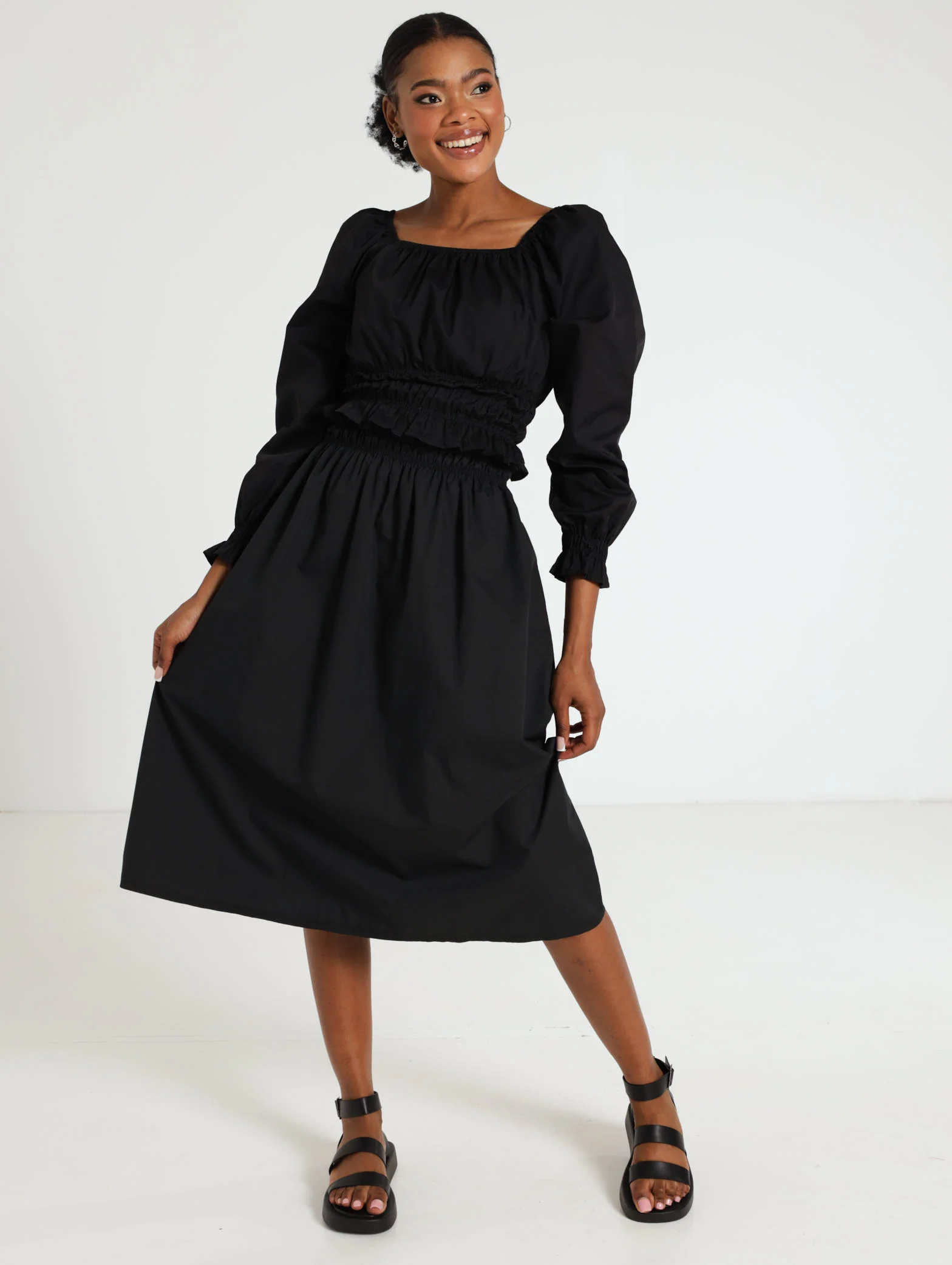 Long Sleeve Elastic Detail Poplin Top - Image 5