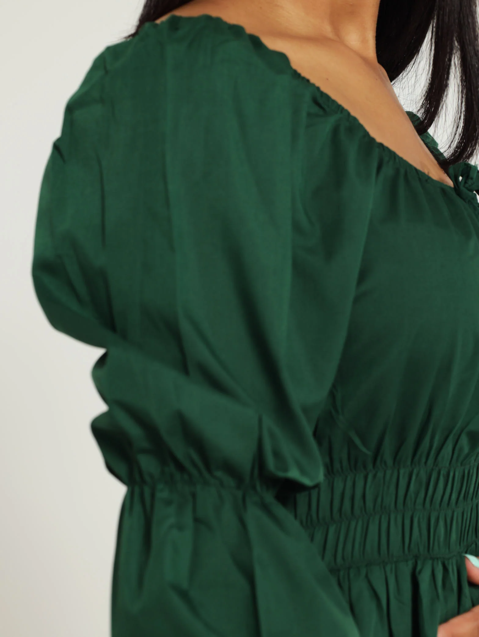 Long Sleeve Elastic Waist Poplin Midi Dress - Image 4