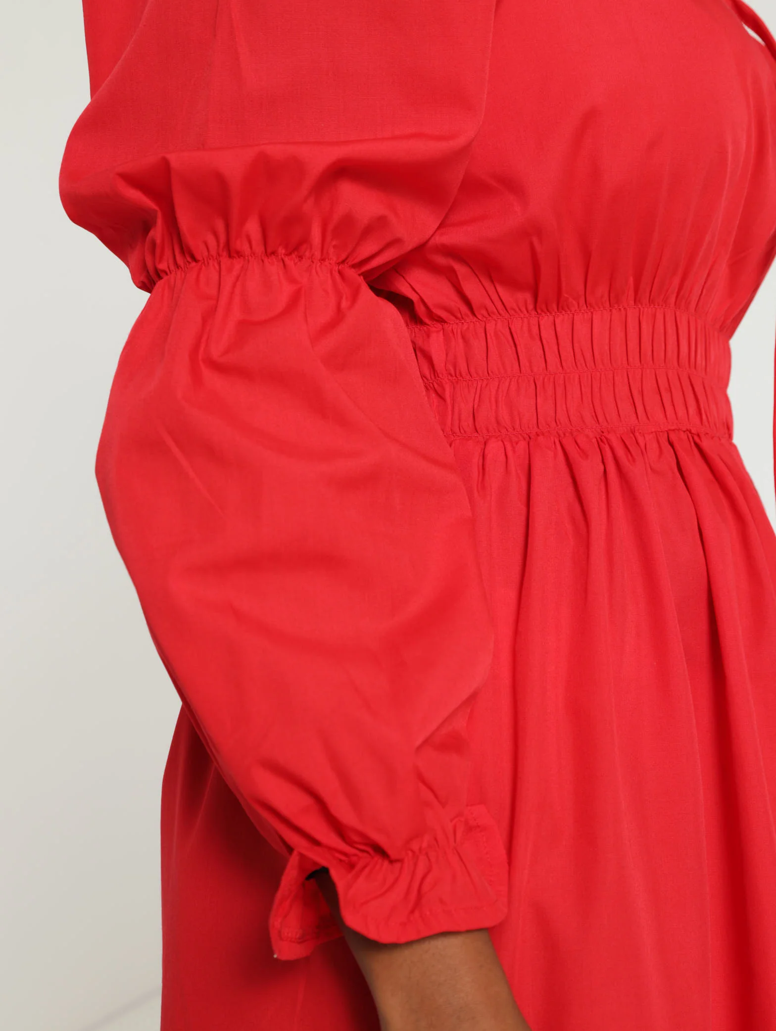 Long Sleeve Elastic Waist Poplin Midi Dress - Image 4