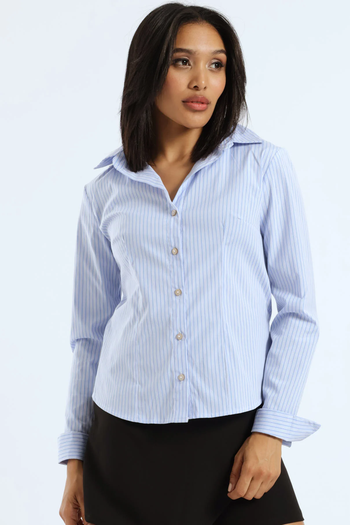 Long Sleeve Fitted Stripe Poplin Shirt - White/Blue