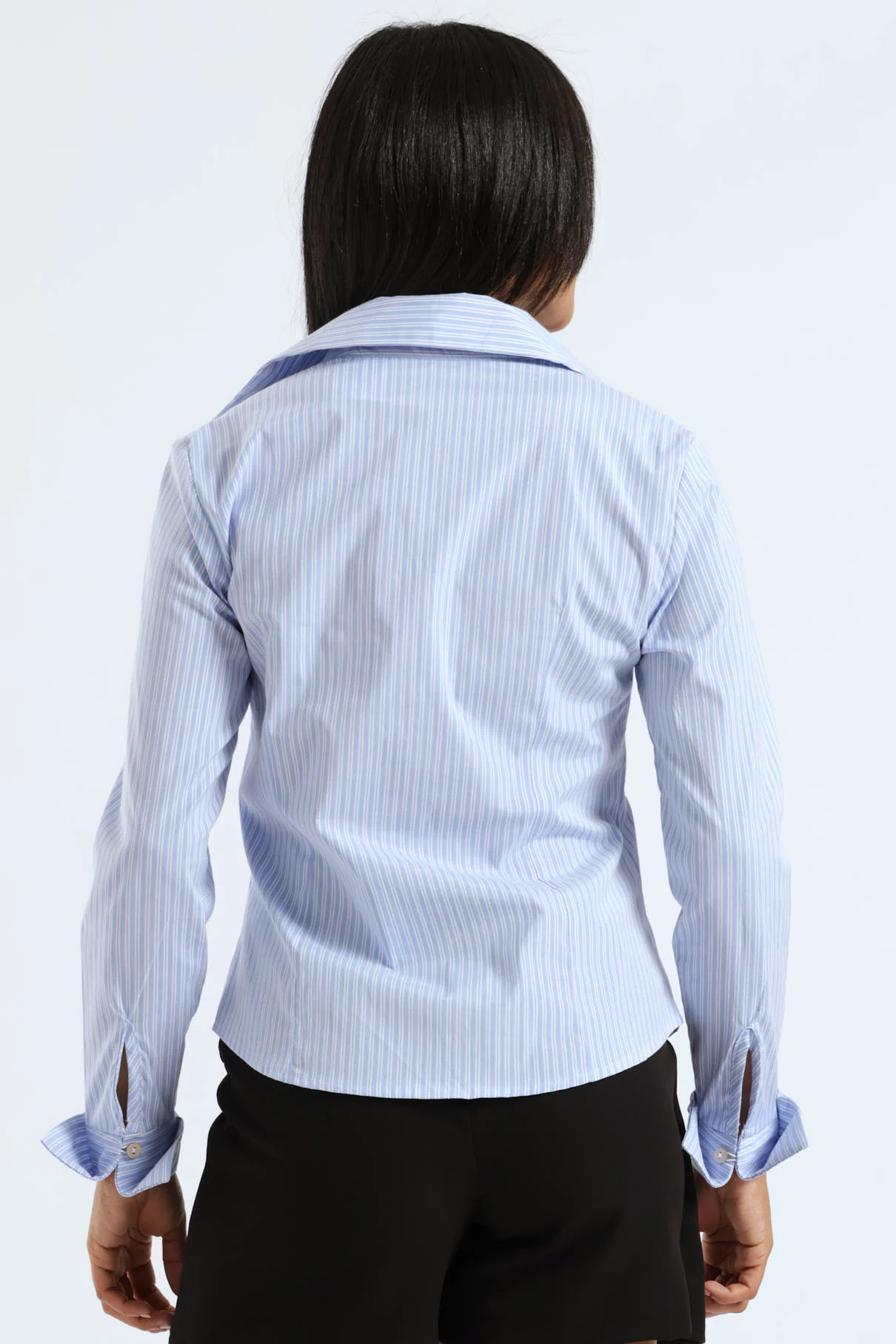 Long Sleeve Fitted Stripe Poplin Shirt - White/Blue - Image 5