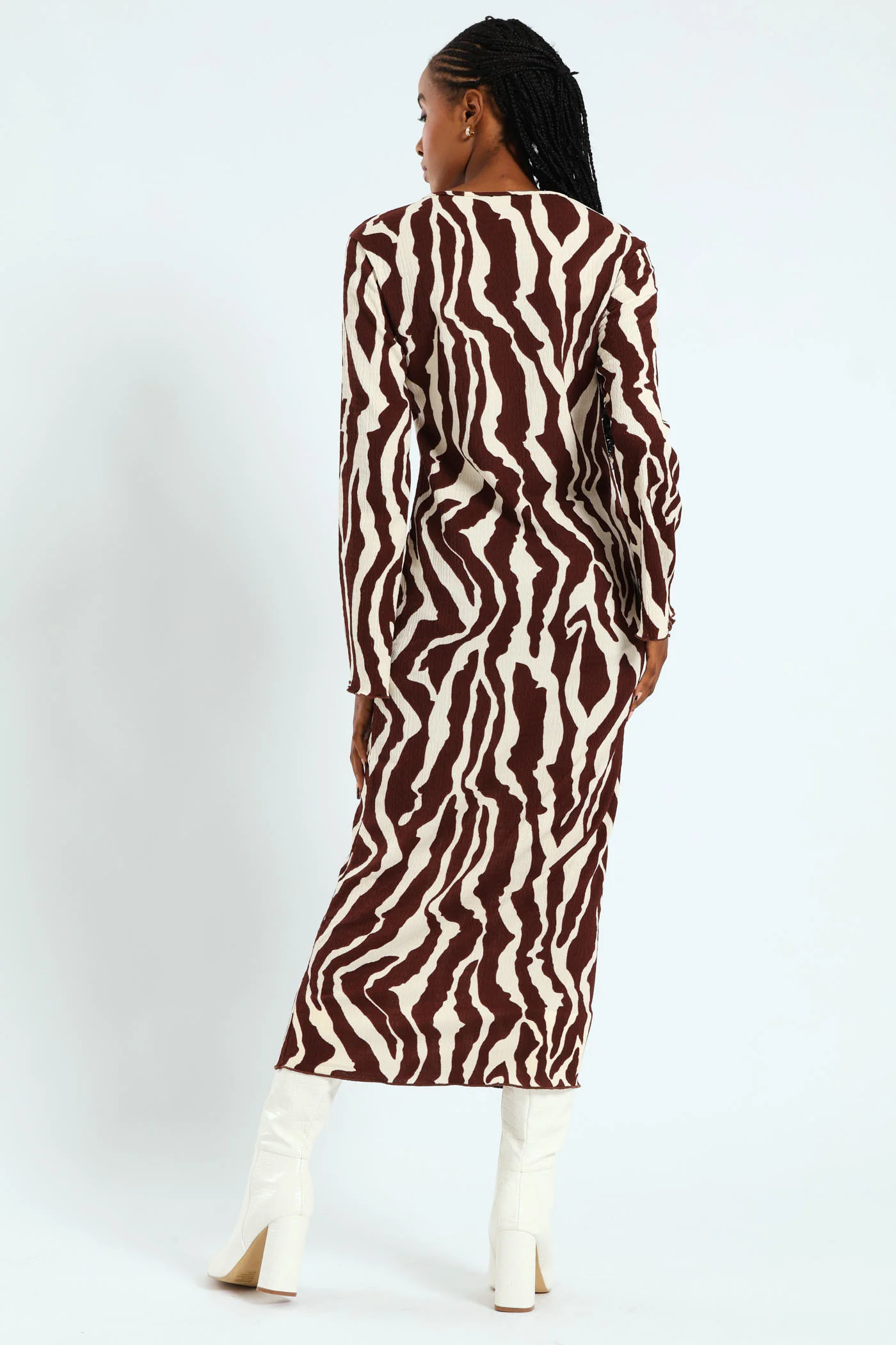 Long Sleeve Flare Textured Knit Midi Dress - Multi - Image 5