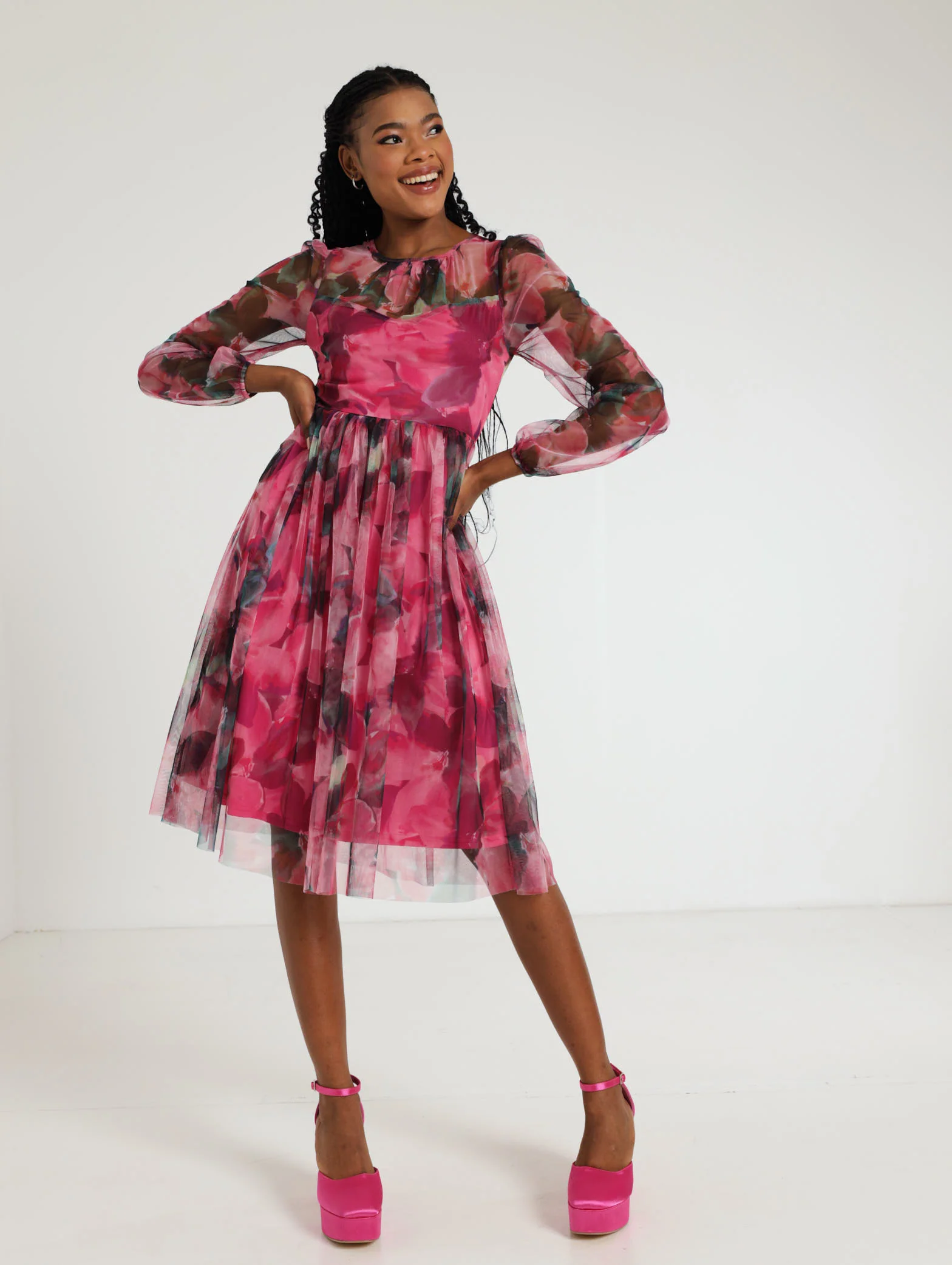 Long Sleeve Floral Prom Dress