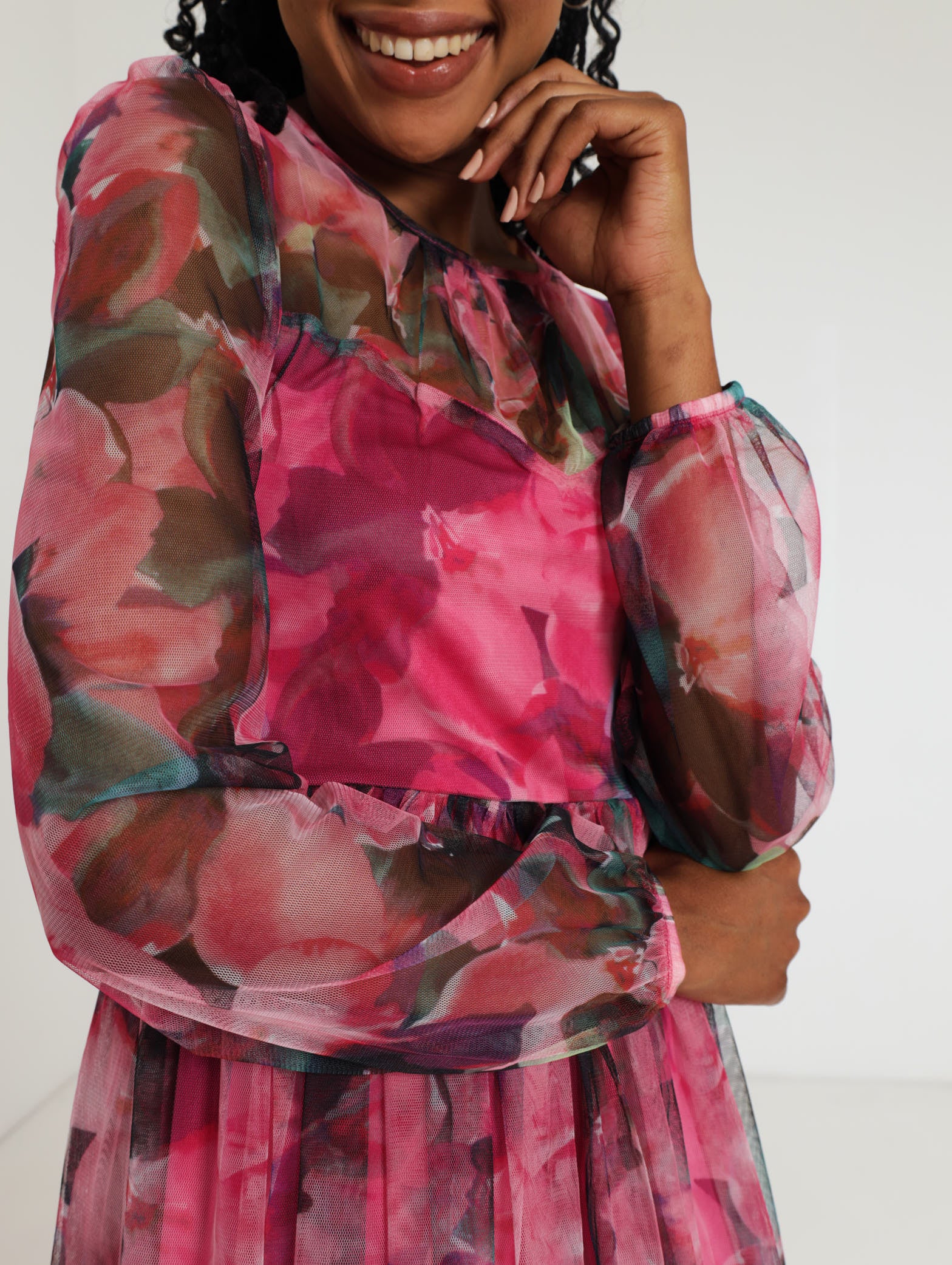 Long Sleeve Floral Prom Dress - Image 5