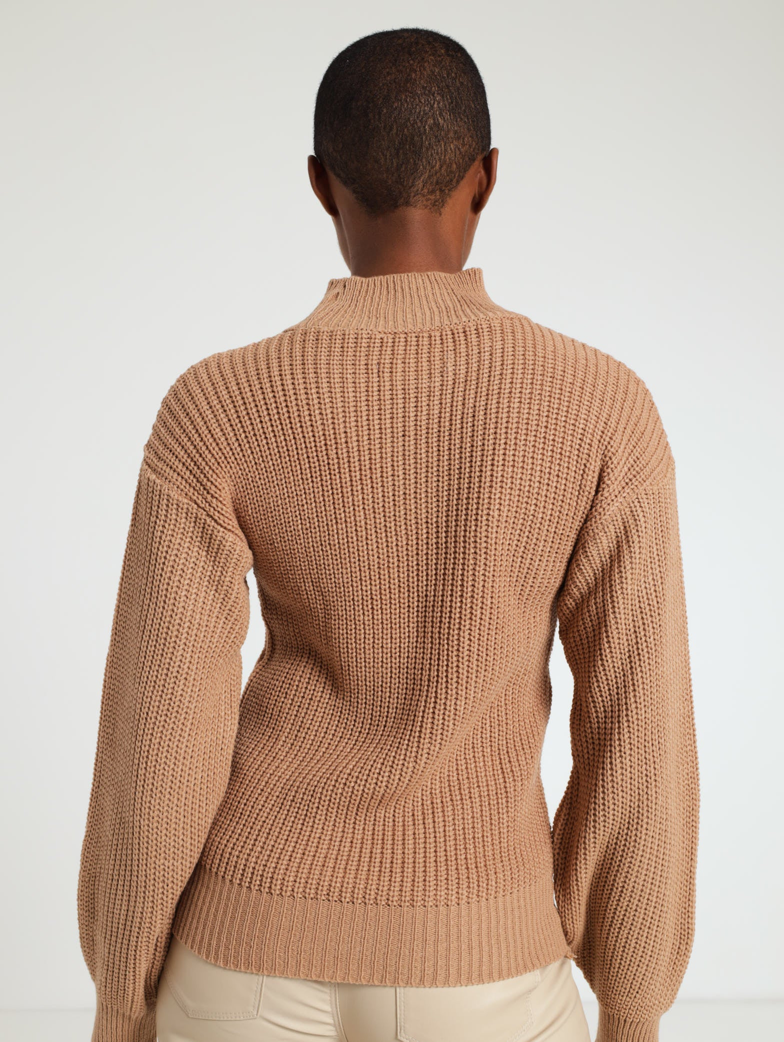 Long Sleeve Funnel Neck Chunky Ribbed Pullover - Image 3