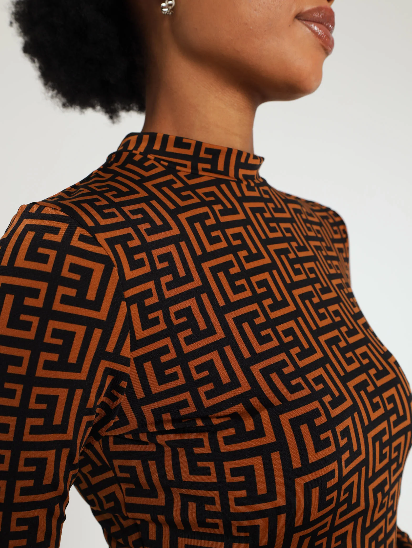 Long Sleeve Geometric Print Dress Side Slit - Image 4
