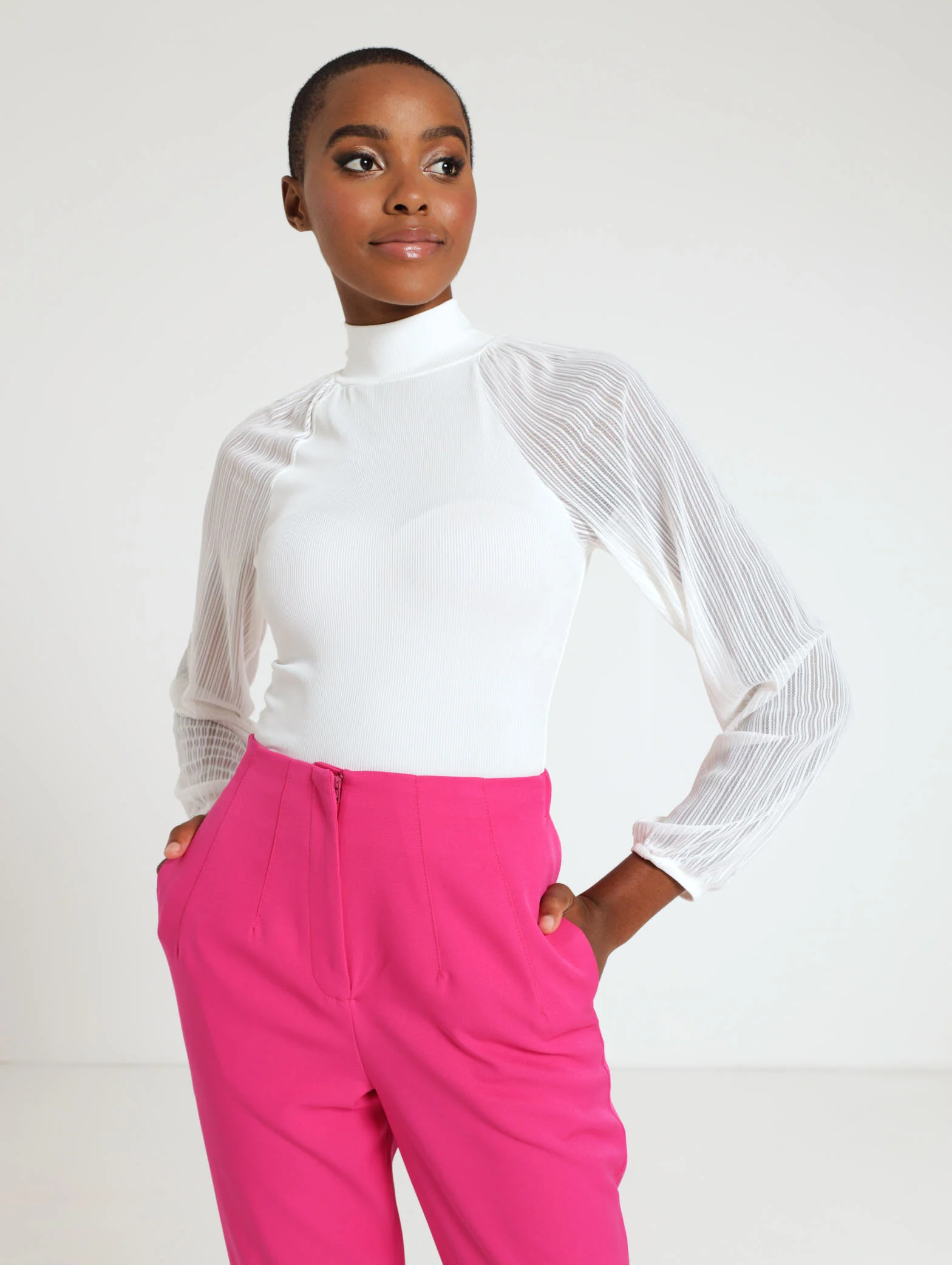 Long Sleeve Knit Woven Top