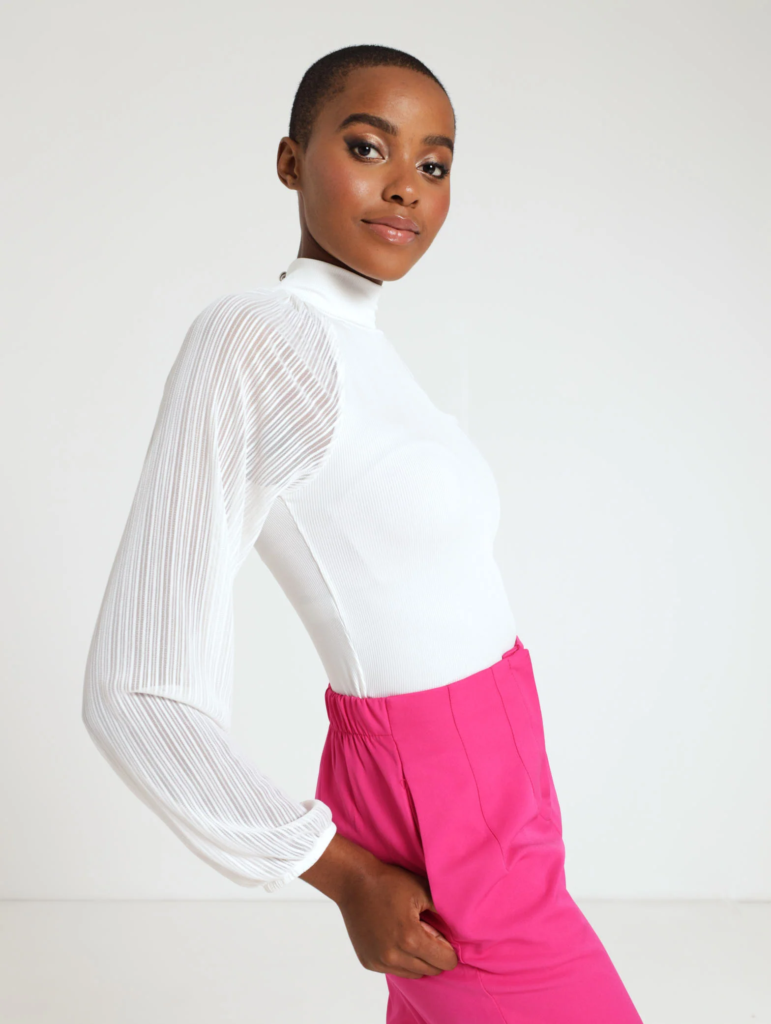 Long Sleeve Knit Woven Top - Image 2