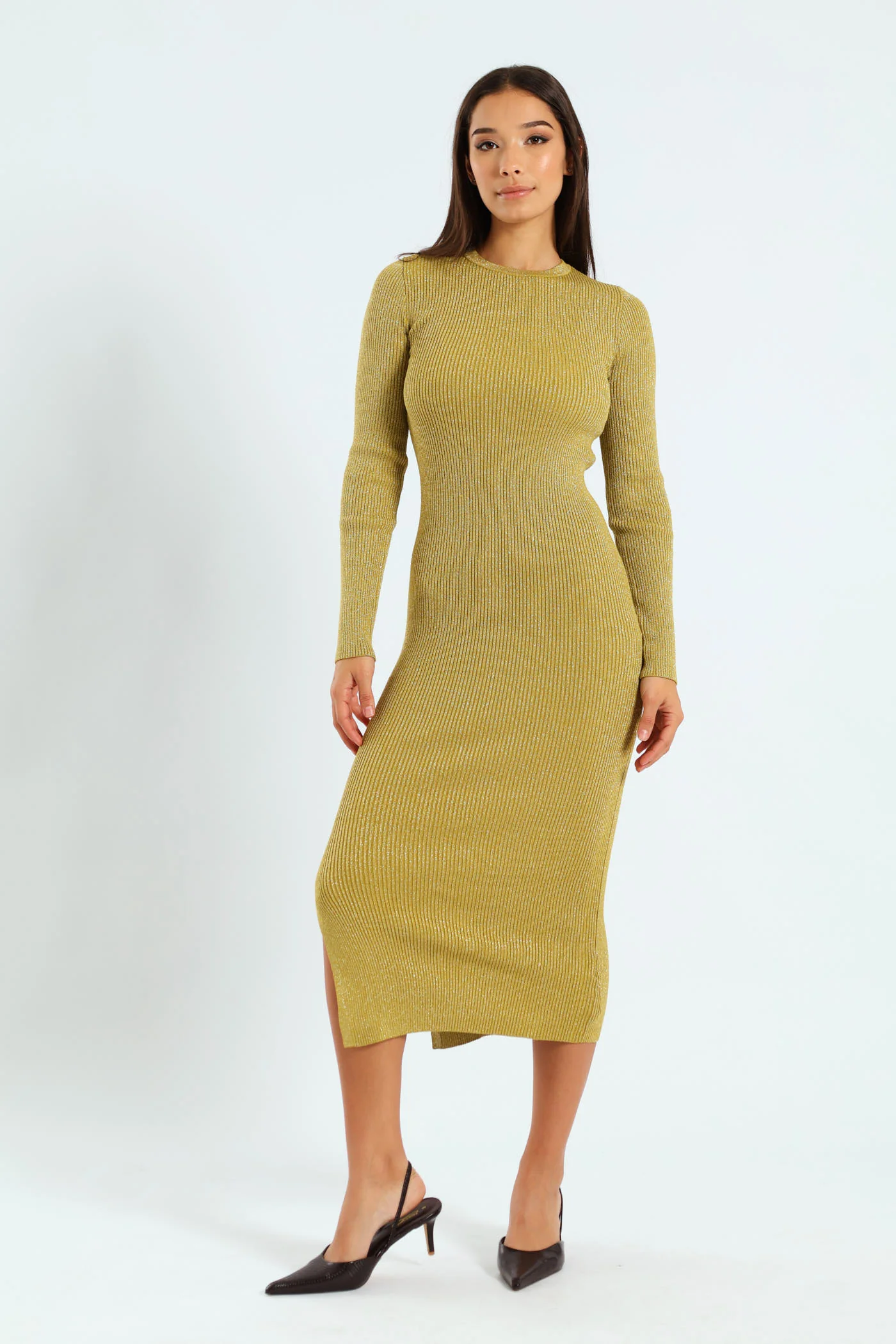 Long Sleeve Knitwear Dress - Green