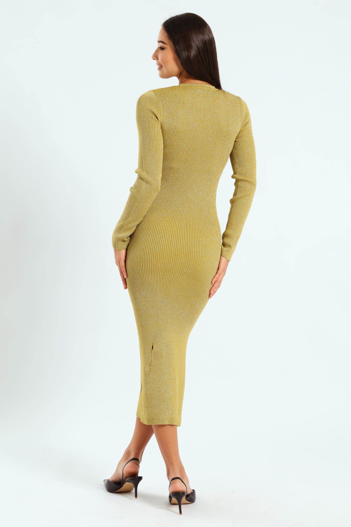 Long Sleeve Knitwear Dress - Green - Image 5