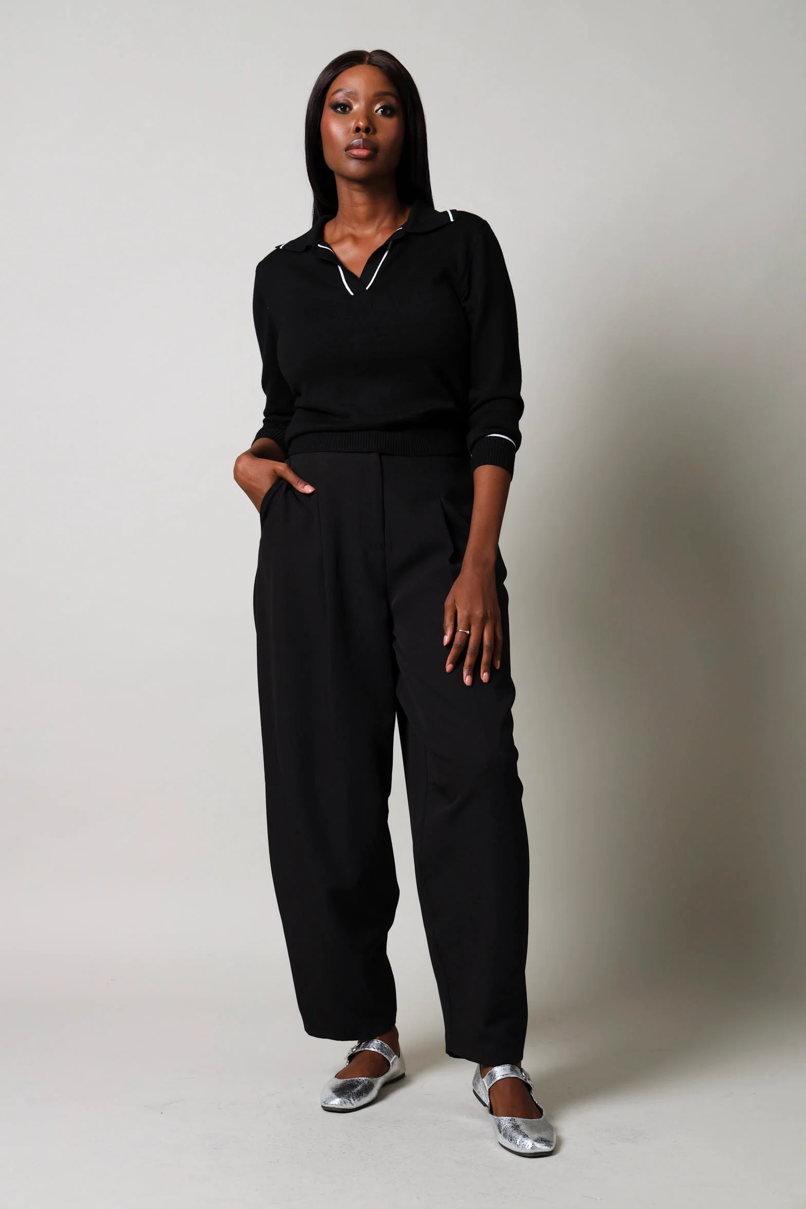 Long Sleeve Knitwear Golfer - Black - Image 5