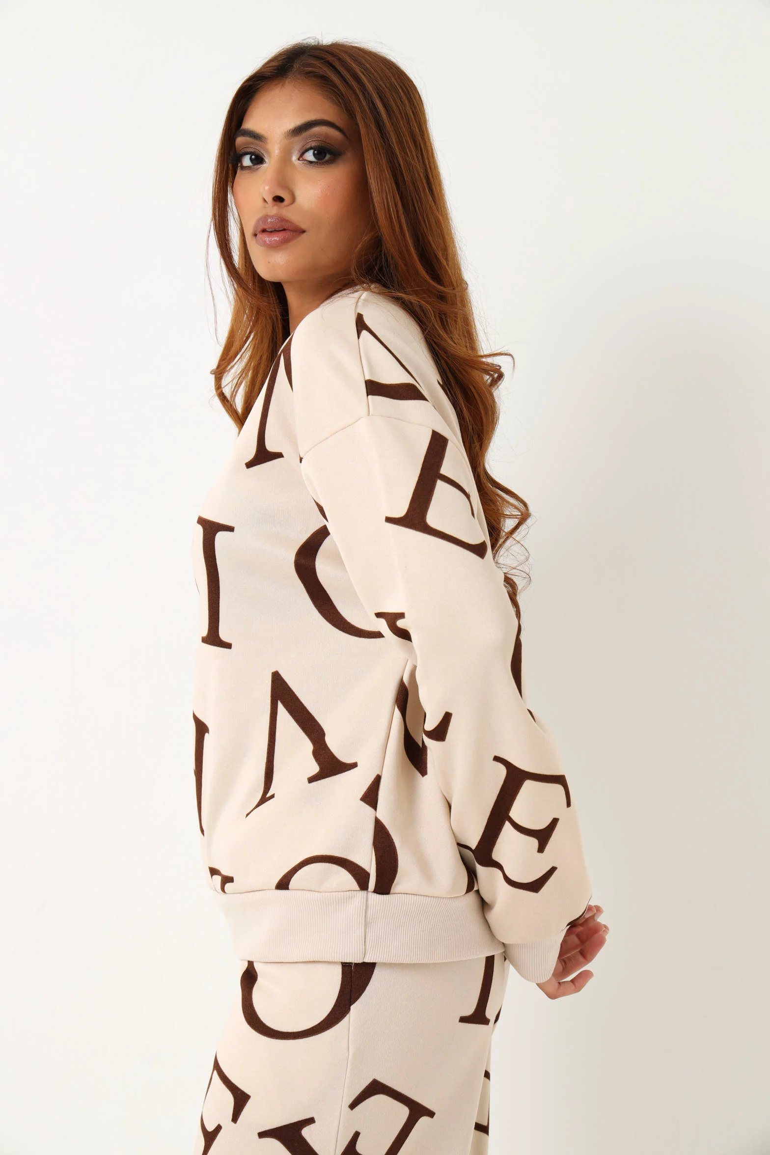 Long Sleeve Love  Fleece Pullover -  Cream/Chocolate - Image 3