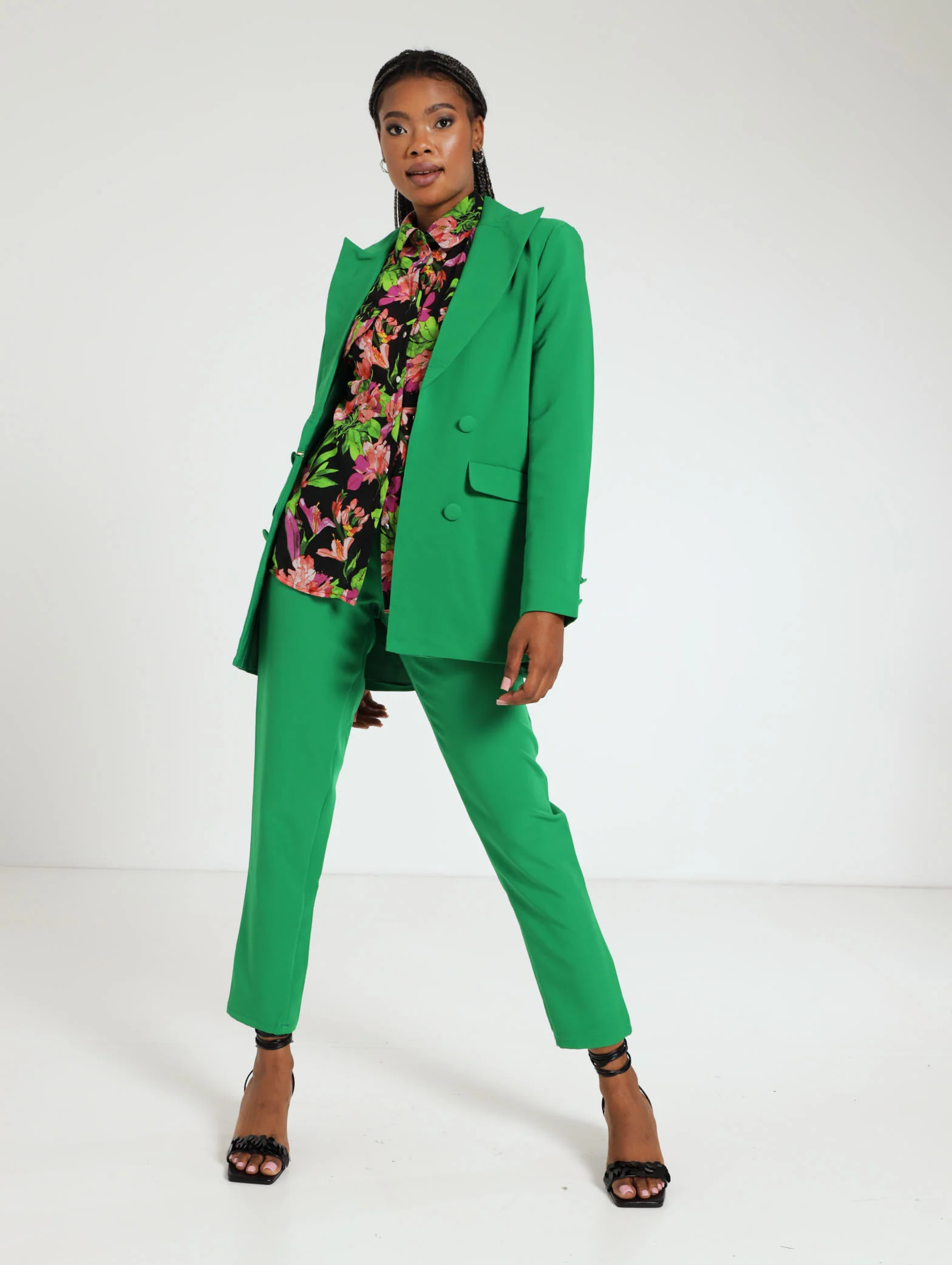Long Sleeve Open Front Blazer With Covered Button - Image 2