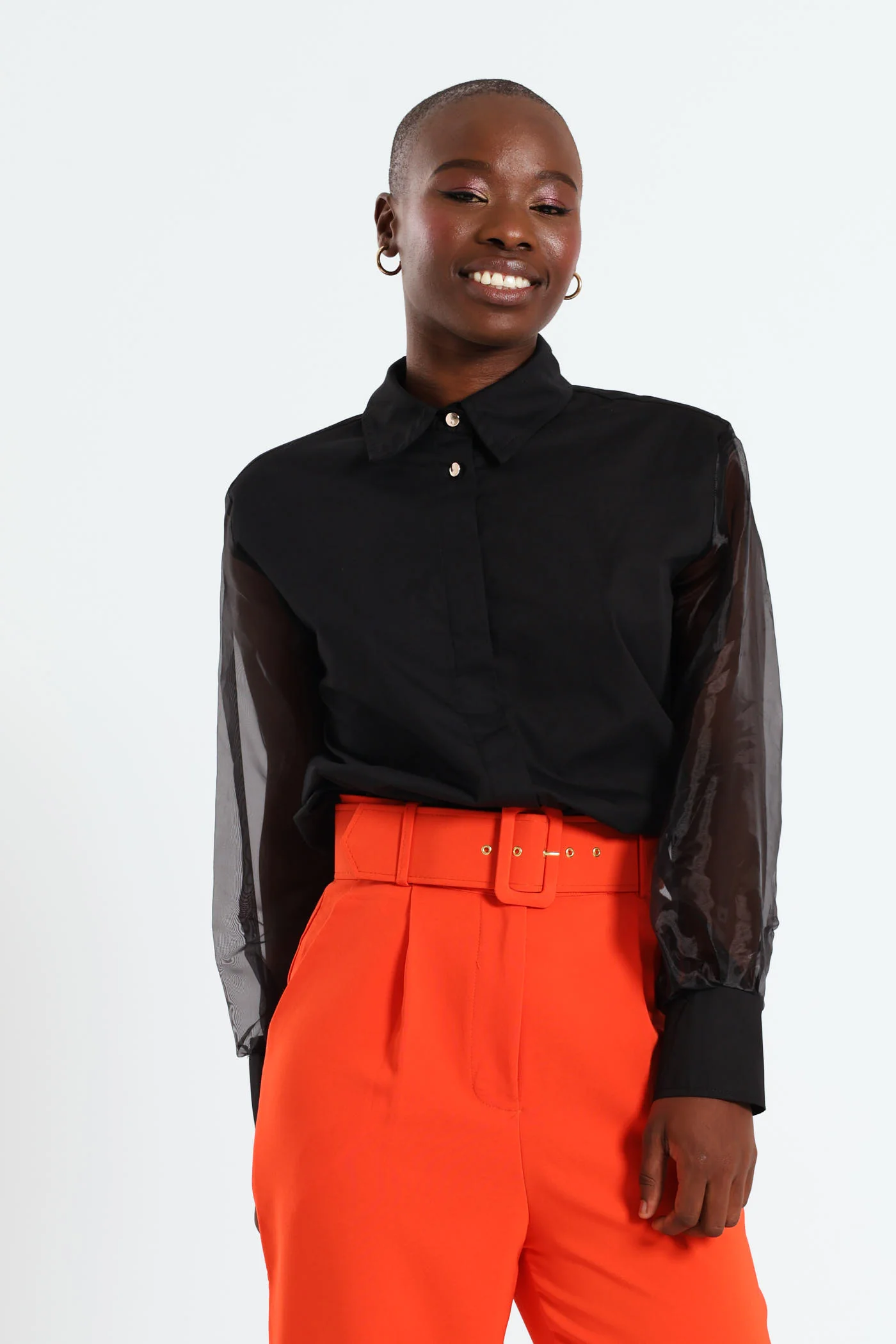 Long Sleeve Organza Shirt - Black - Image 2